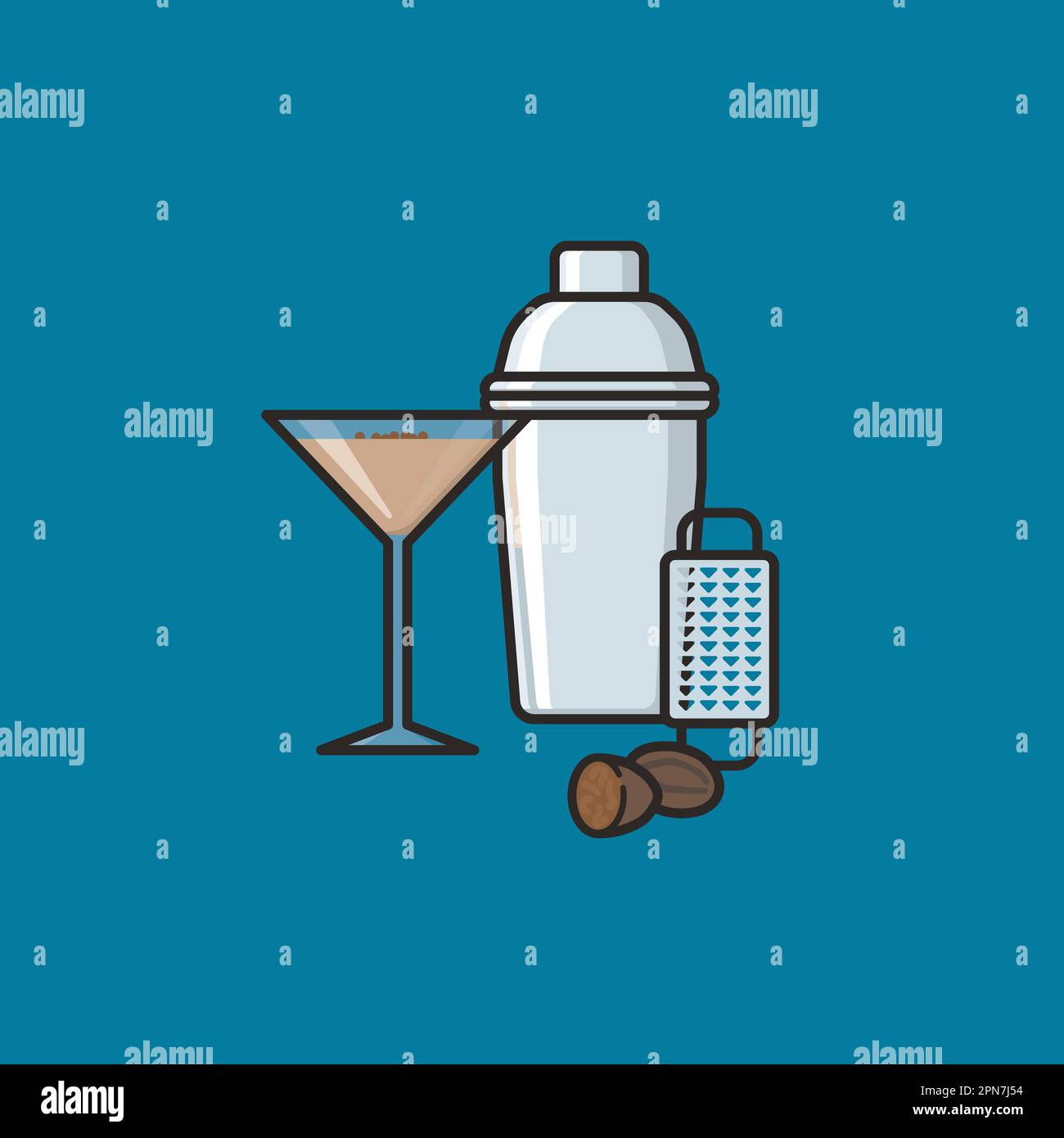 Cocktail vector illustration with shaker, nutmeg and grater for Brandy