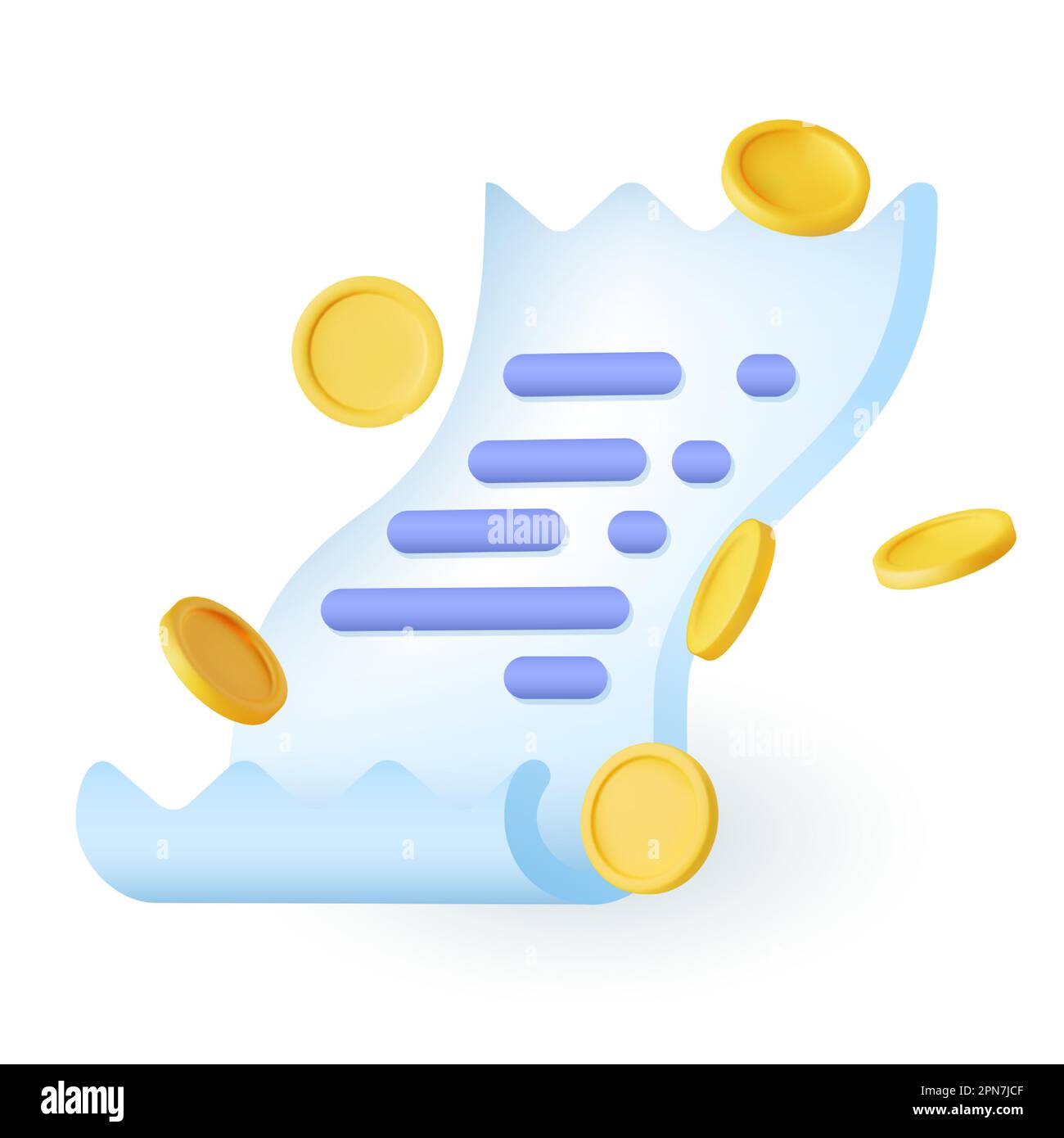 Isometric paper scroll with gold coins 3D icon Stock Vector
