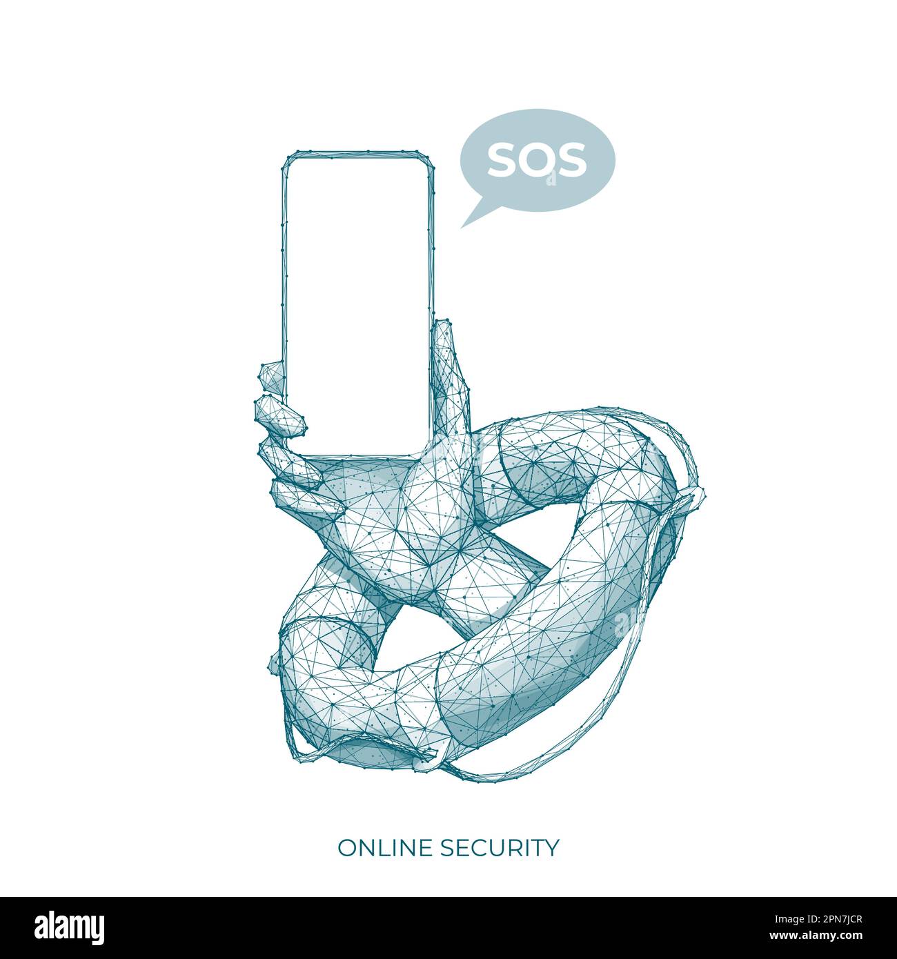 Lifebuoy and smartphone in a hand. Digital SOS poster Stock Vector ...