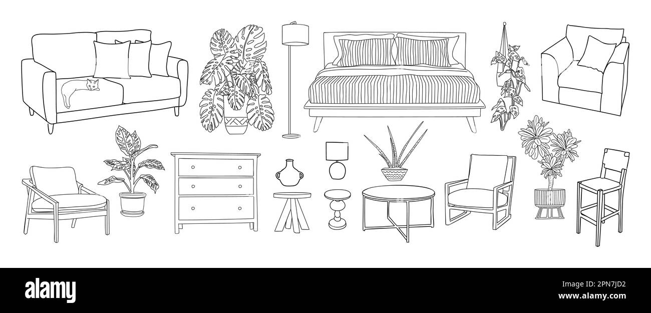 Set of elegant modern furniture vector interior Stock Vector Image