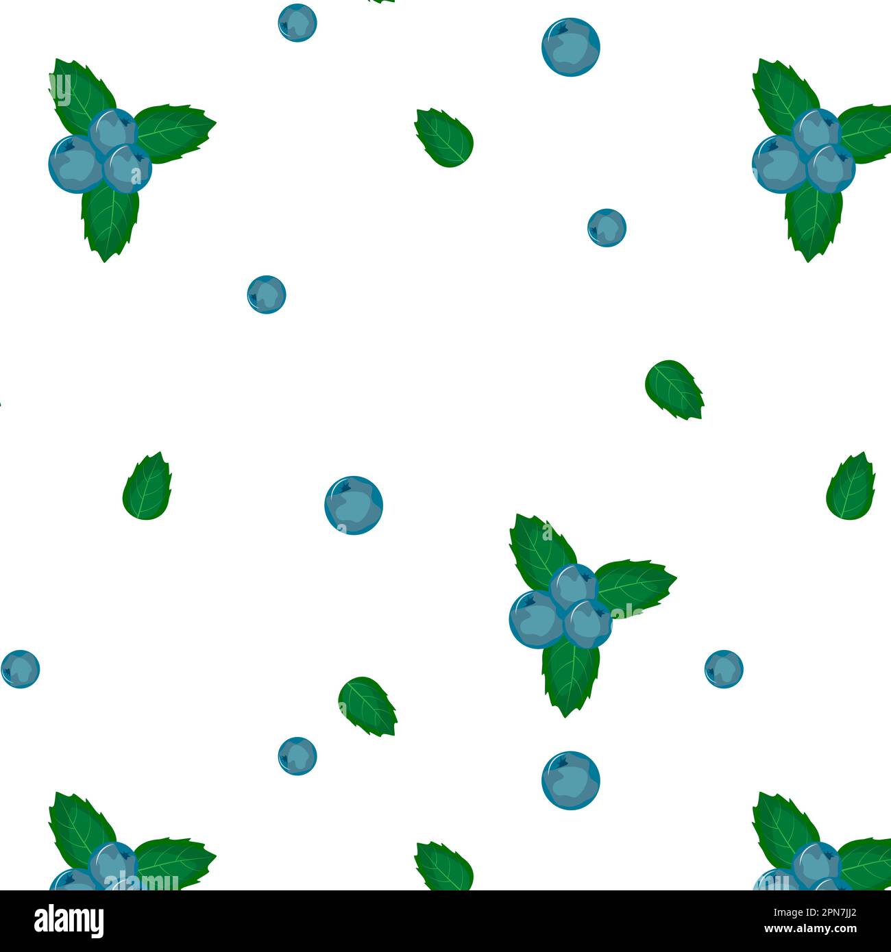 seamless pattern blueberries green leaves on white background Stock Vector