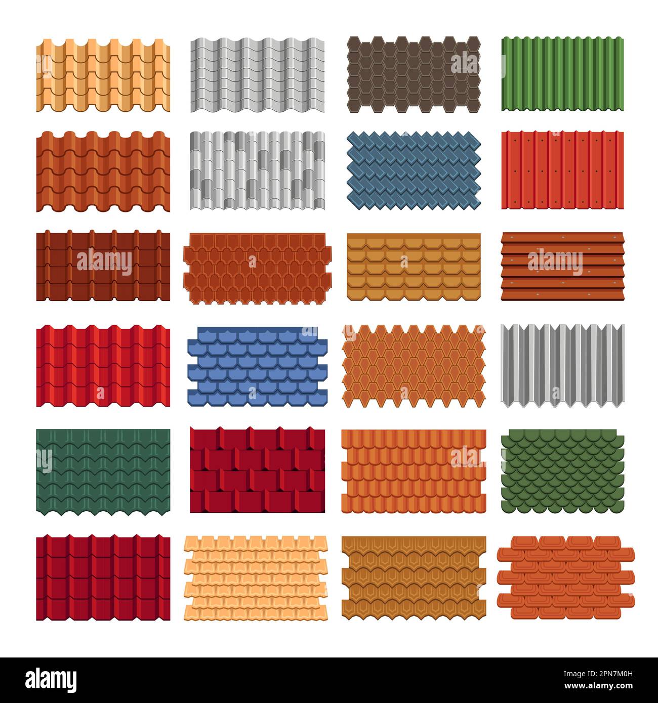Roofs tiles of different materials vector illustrations set Stock Vector