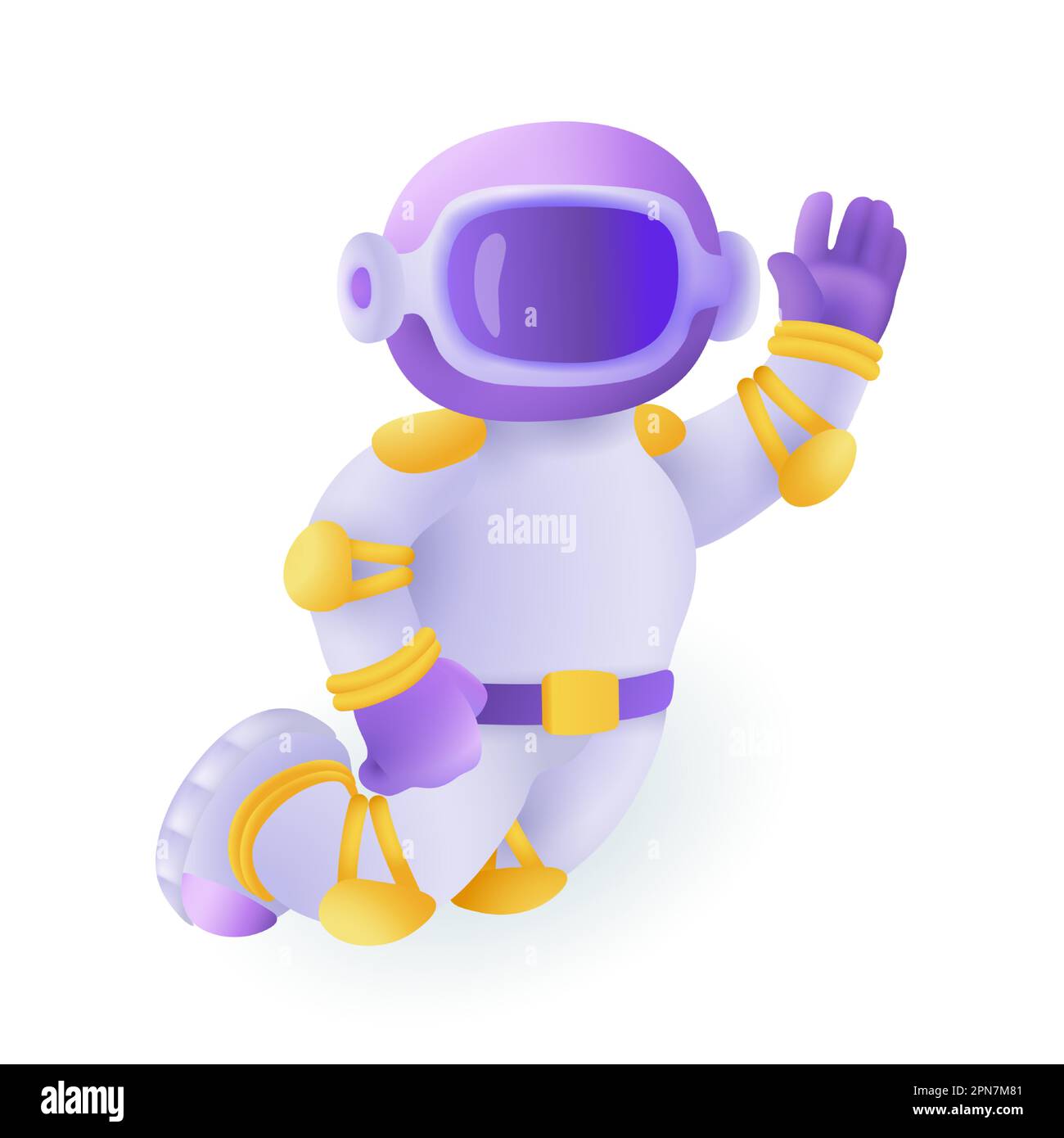 Astronaut in purple suit waving 3D icon Stock Vector