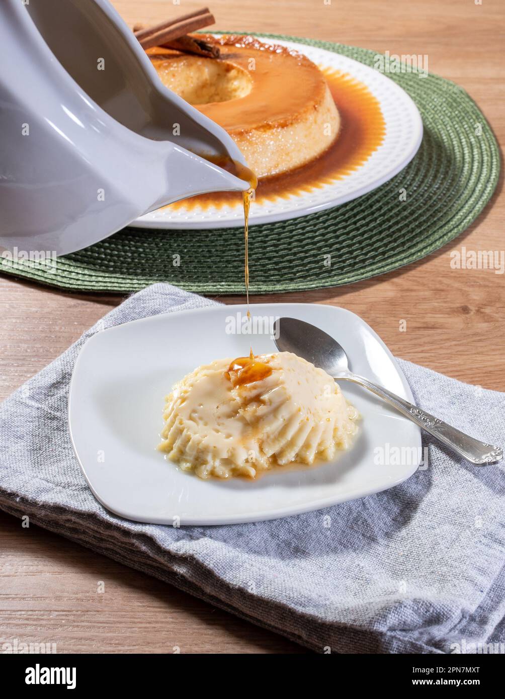 Condensed milk pudding with caramelized sauce Stock Photo Alamy