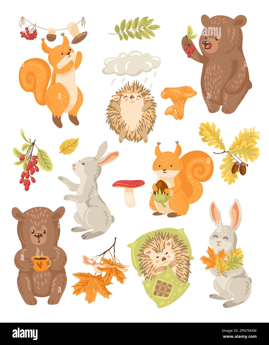 Cute forest animal cartoon characters vector illustrations set Stock ...