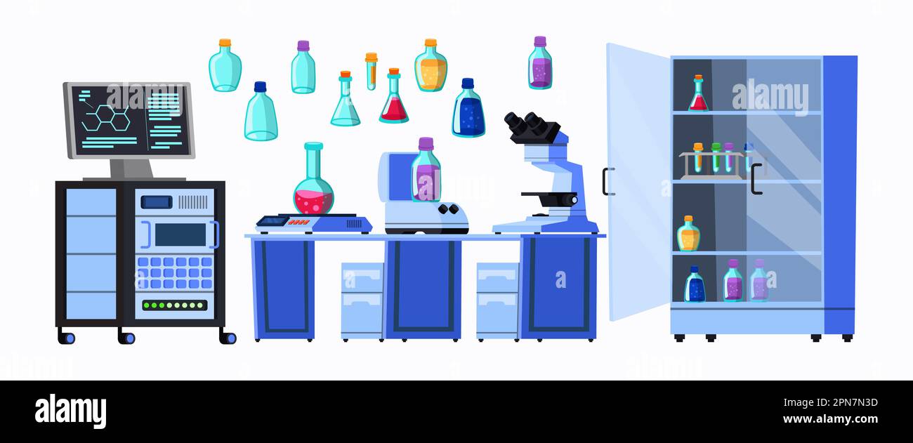 Science lab equipment elements vector illustrations set Stock Vector ...