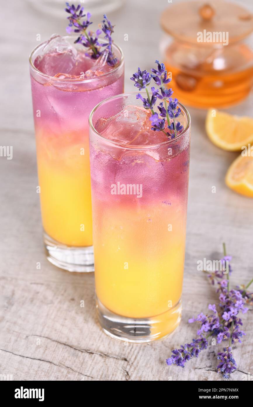 Limoncello liqueur cocktail with honey lavender syrup Stock Photo Alamy