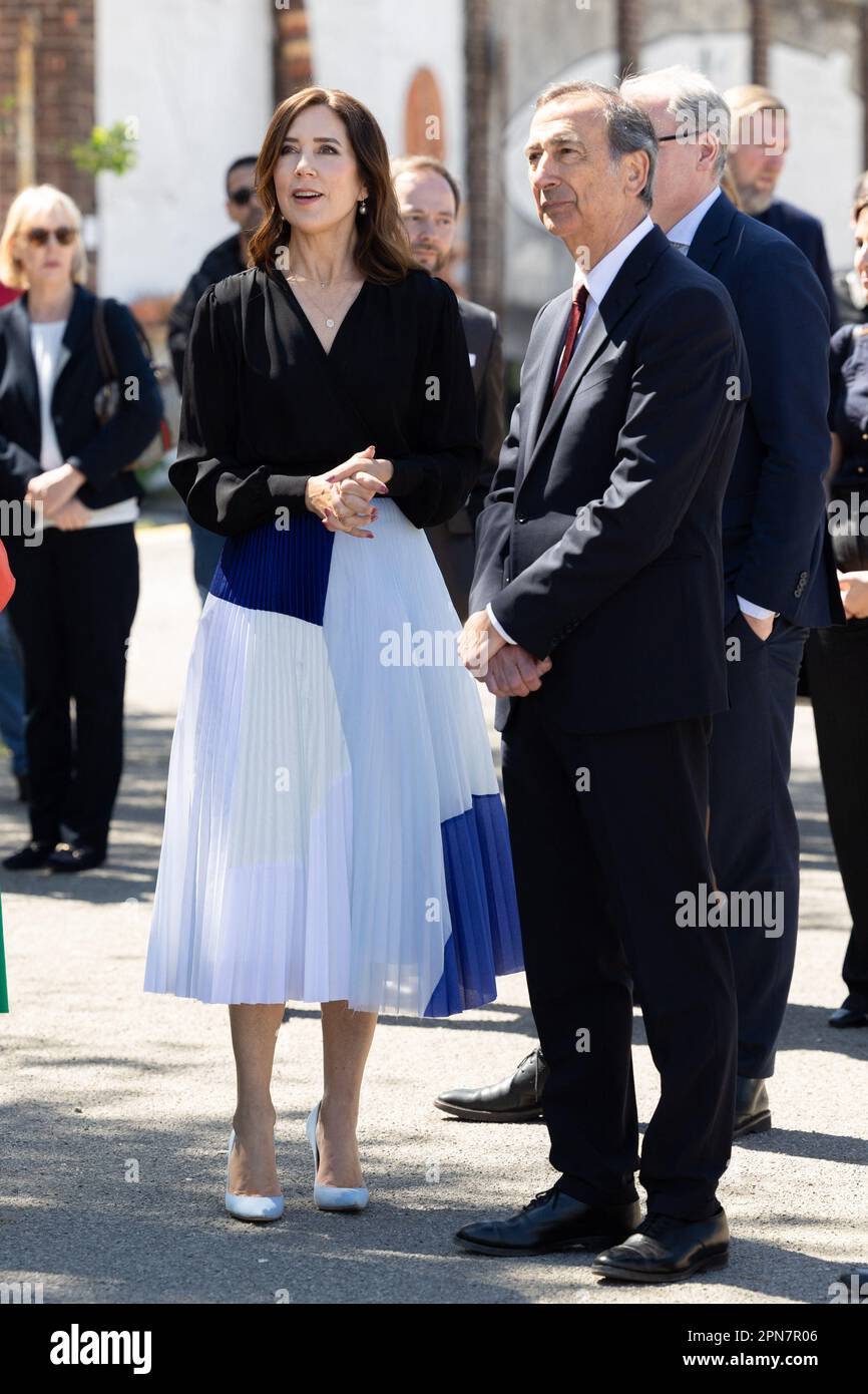 Milan, Italy. 17th Apr, 2023. HRH the Crown Princess Mary Donaldson with Milan's major Beppe Sala, danish minister for business and financial affairs Morten Bodskov and Valentina Ciuffi attends the opening of installation “This is Denmark” during Milan furniture exhibition, Milan, Italy on April 17, 2023. Photo by Marco Piovanotto/ABACAPRESS.COM Credit: Abaca Press/Alamy Live News Stock Photo
