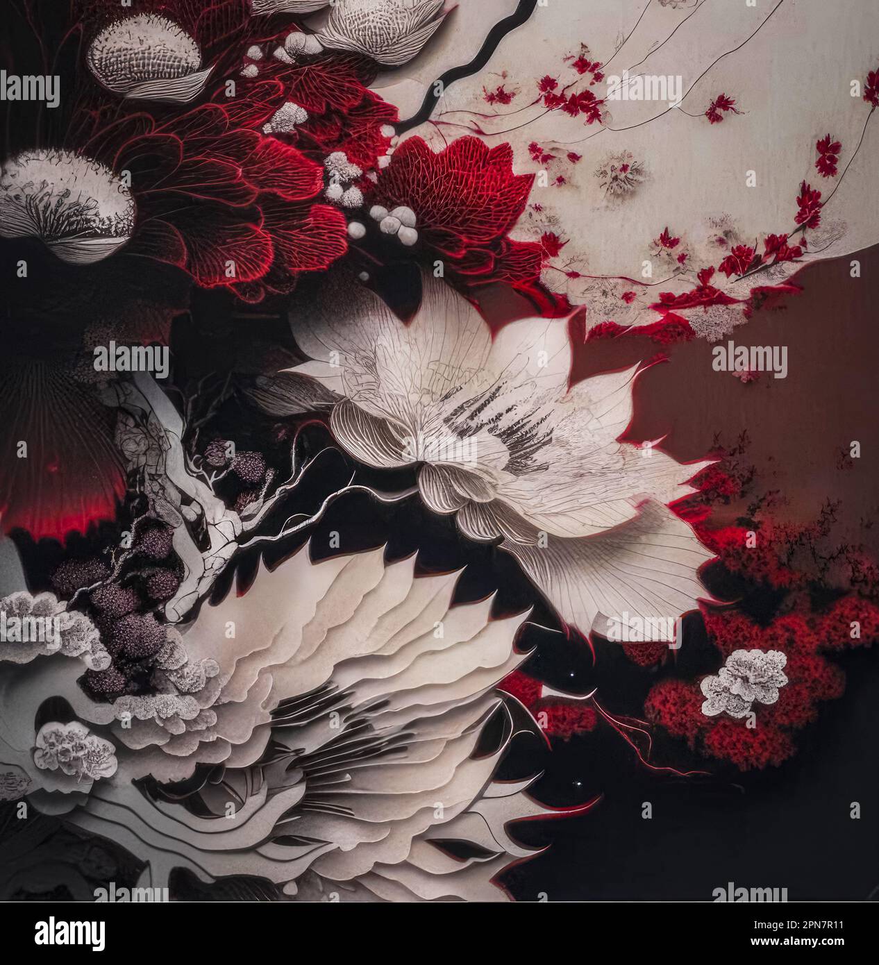 Illustration of a graceful bouquet of flowers in Japanese style Stock