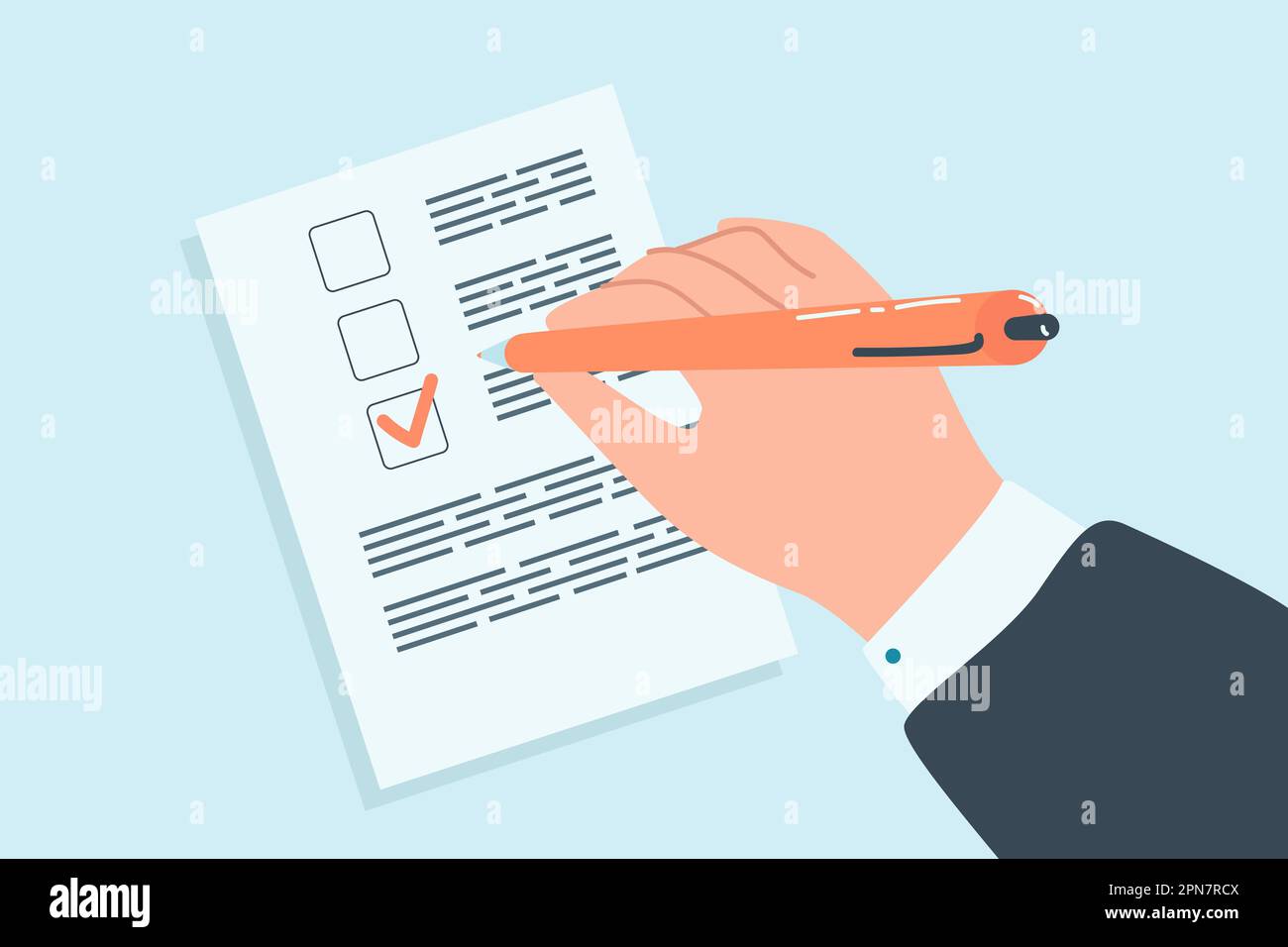 Hand checking box in document flat vector illustration Stock Vector Image & Art Alamy