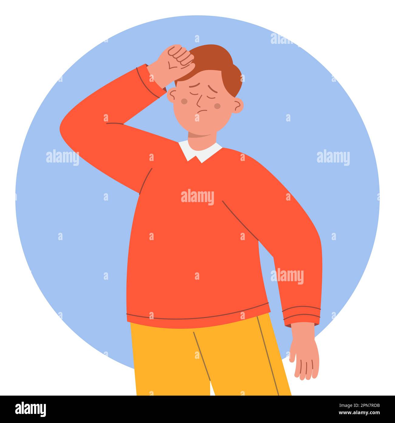 Tired man with headache flat vector illustration Stock Vector Image ...