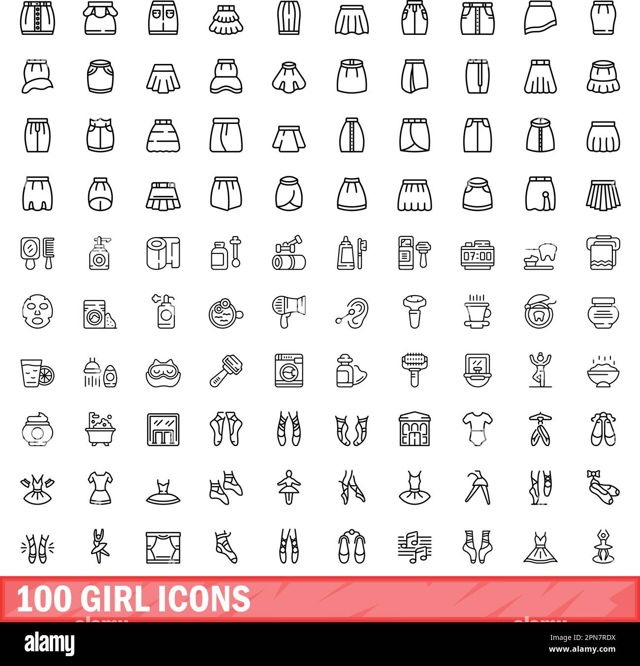 100 girl icons set. Outline illustration of 100 girl icons vector set ...