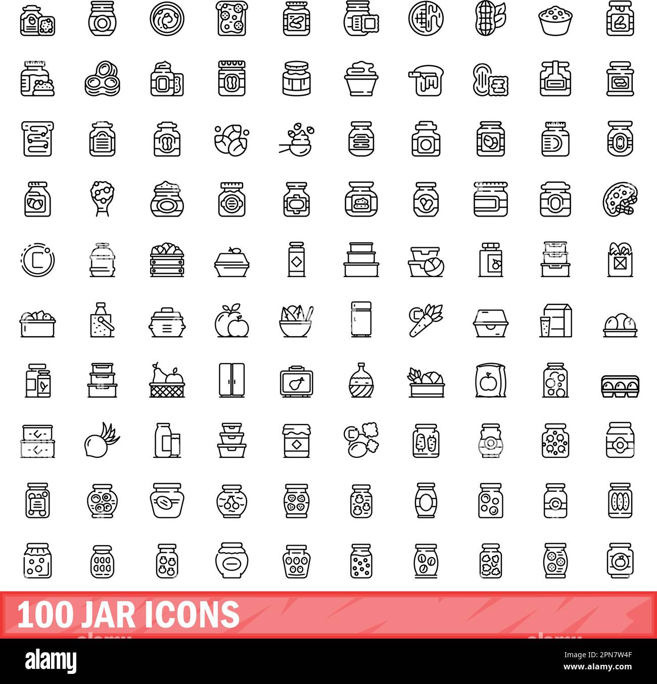 100 jar icons set. Outline illustration of 100 jar icons vector set