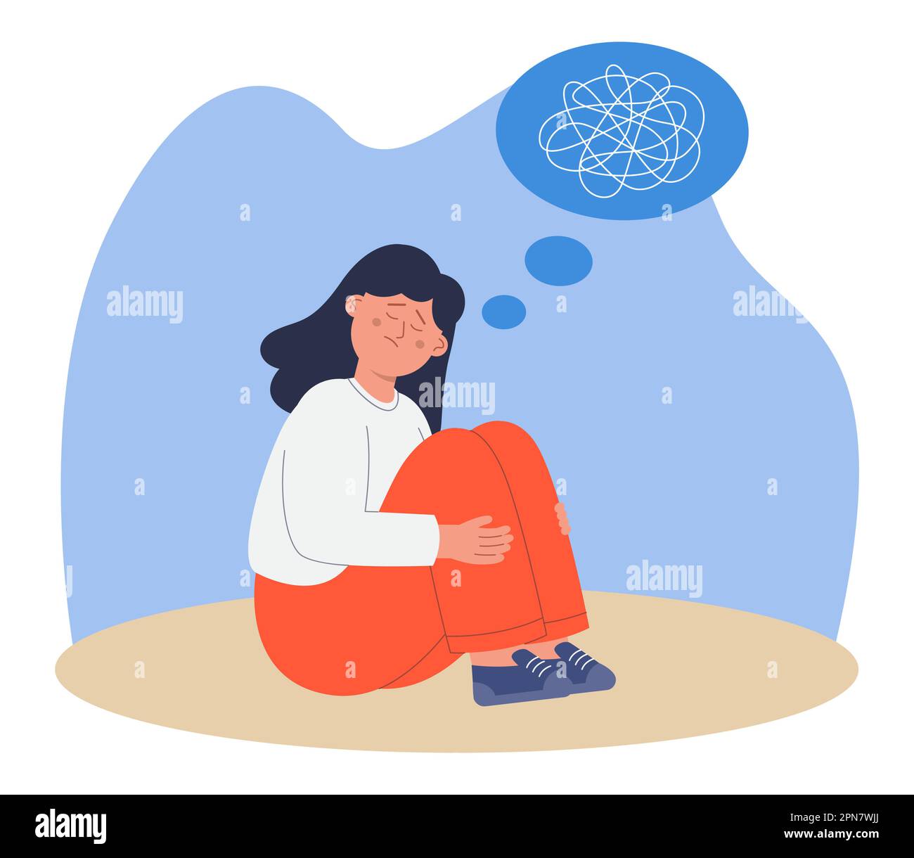 Sad woman with mental disorder sitting and crying Stock Vector Image ...