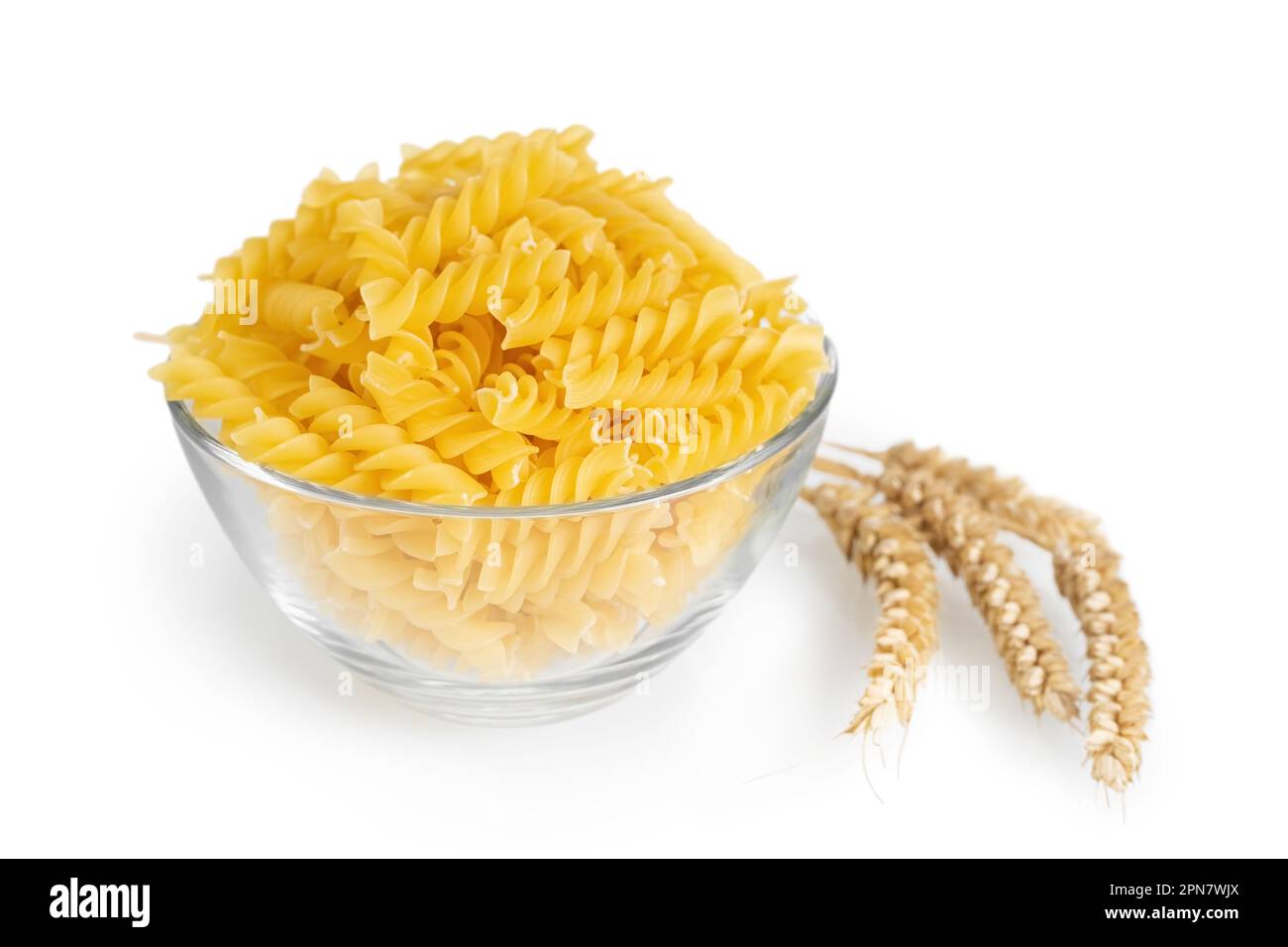 Pasta and wheat spikelets isolated on white background; banner; header ...