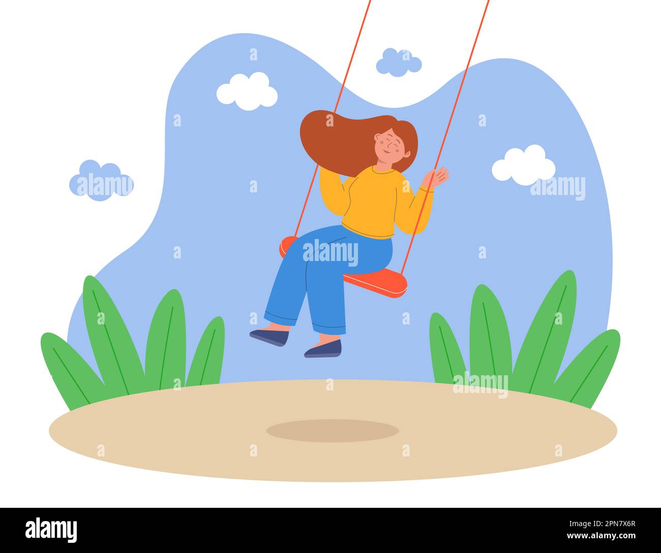 Happy girl swinging on swing in park flat vector illustration Stock ...