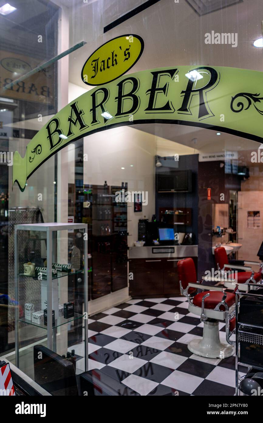 Melbourne, Australia - Jack's barber shop window Stock Photo