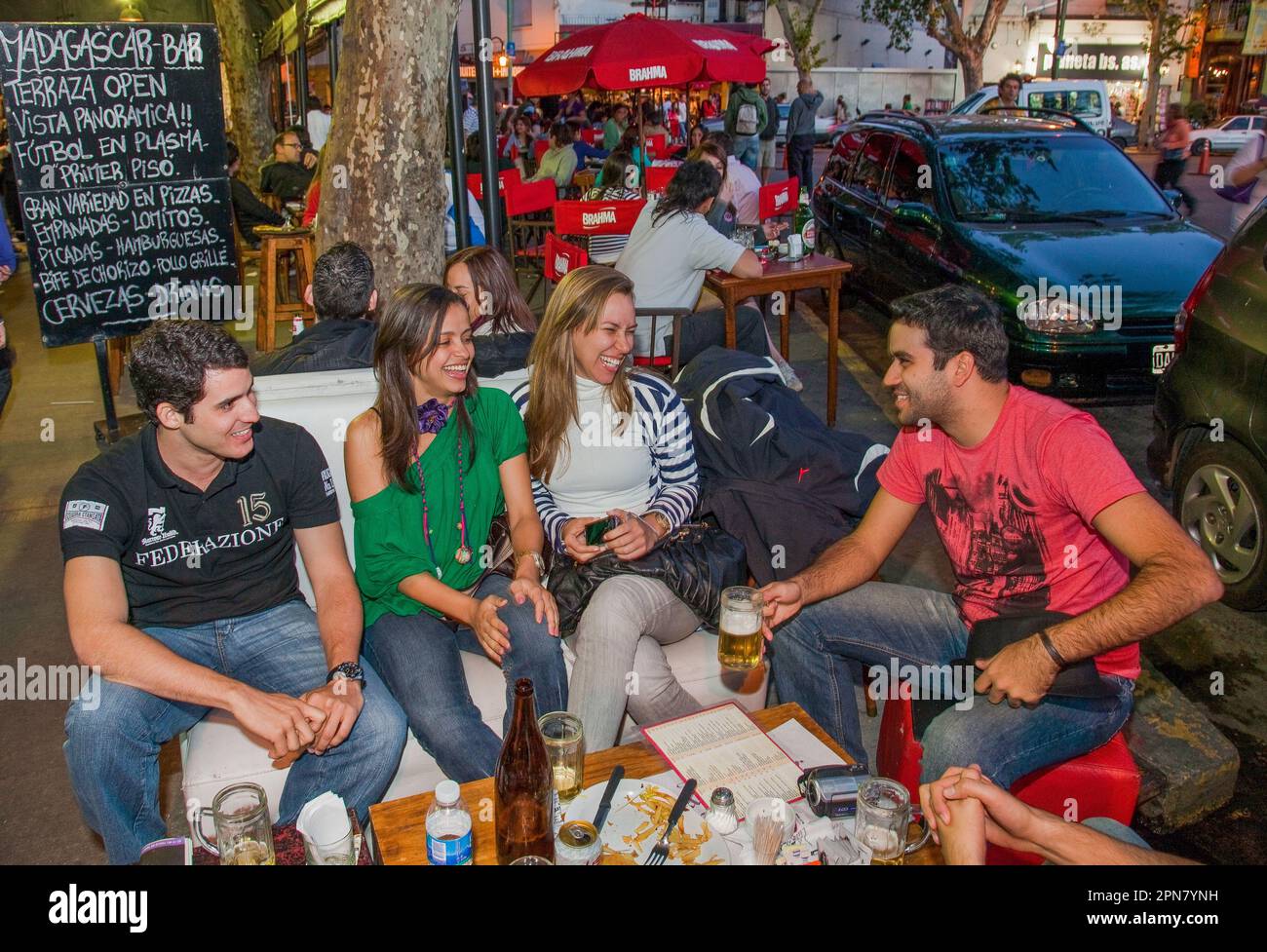 Argentina, Buenos Aires. There are many bars around the Plaza Costa Rica in Palermo Soho. Stock Photo
