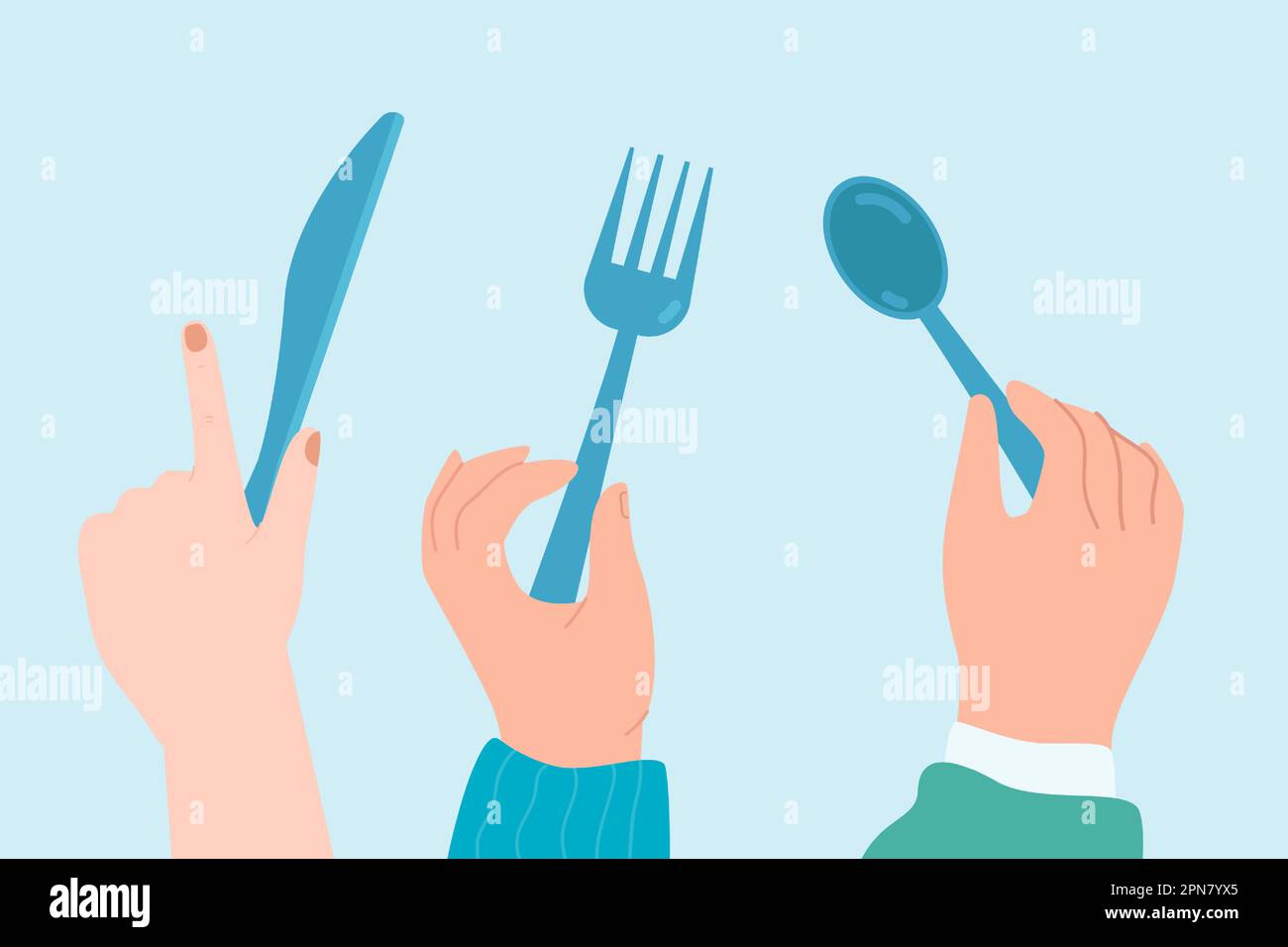 Female and male hands with knife, spoon and fork Stock Vector Image & Art Alamy