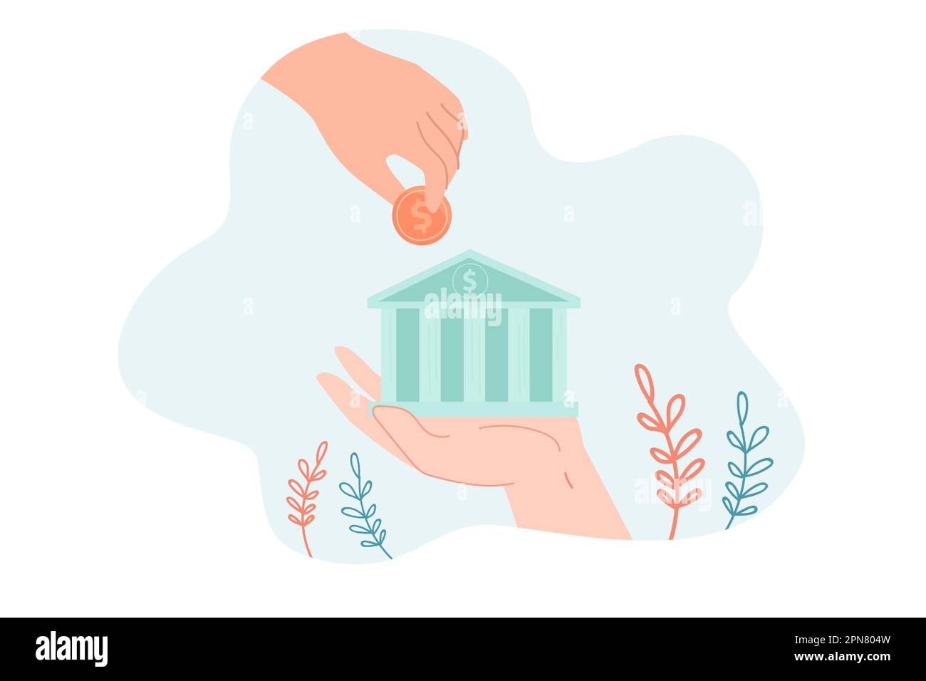 Hand putting gold coin into bank building Stock Vector Image & Art - Alamy