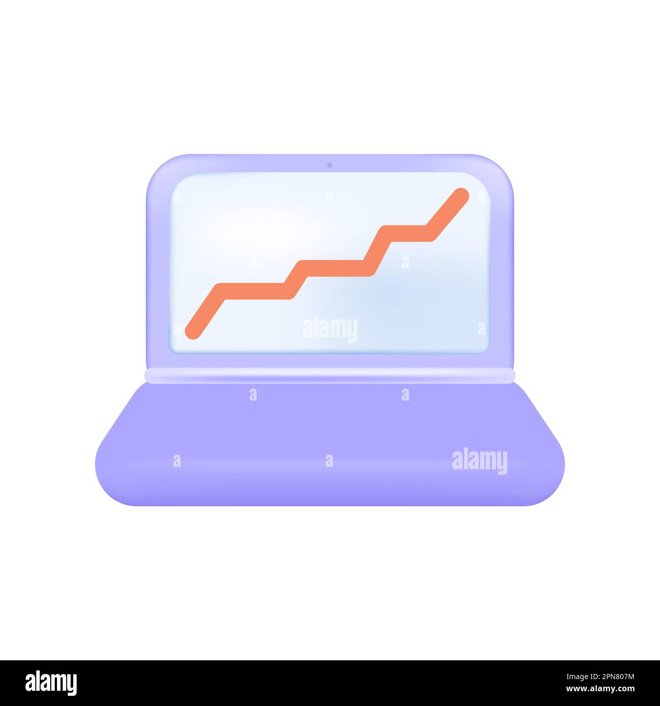 Purple laptop with stock chart going up on screen 3D icon Stock Vector