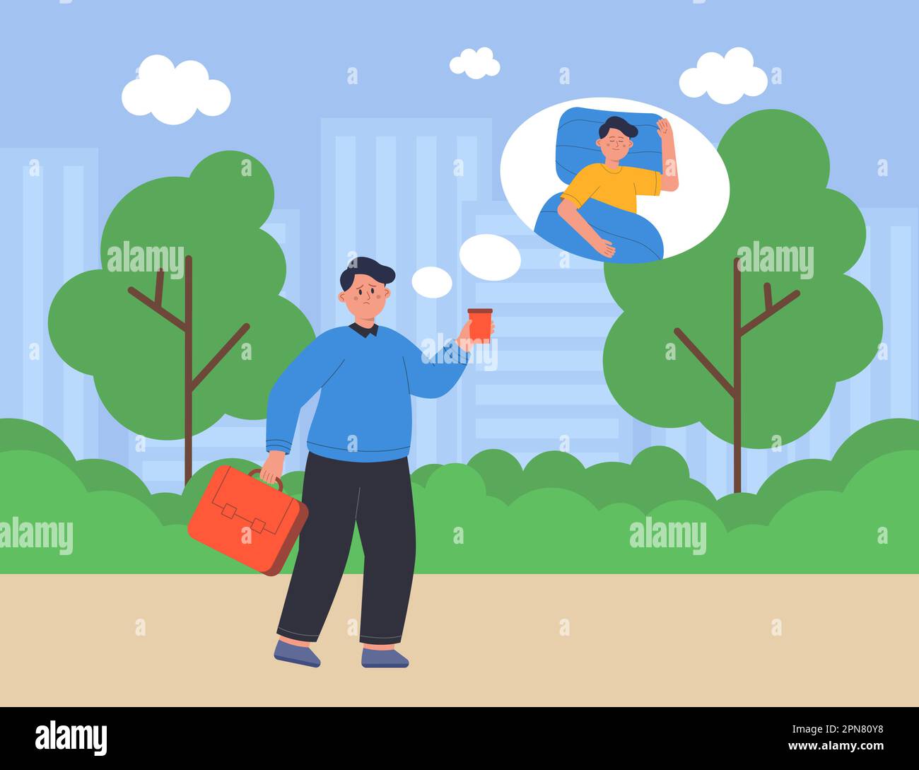 Tired office person with coffee cup walking to work Stock Vector Image ...