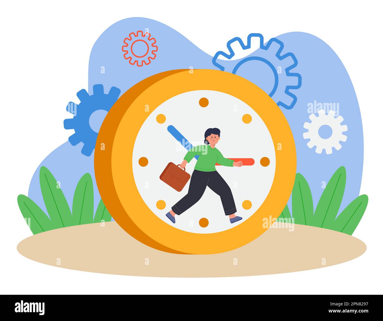 Tiny female character running on clock face Stock Vector Image & Art