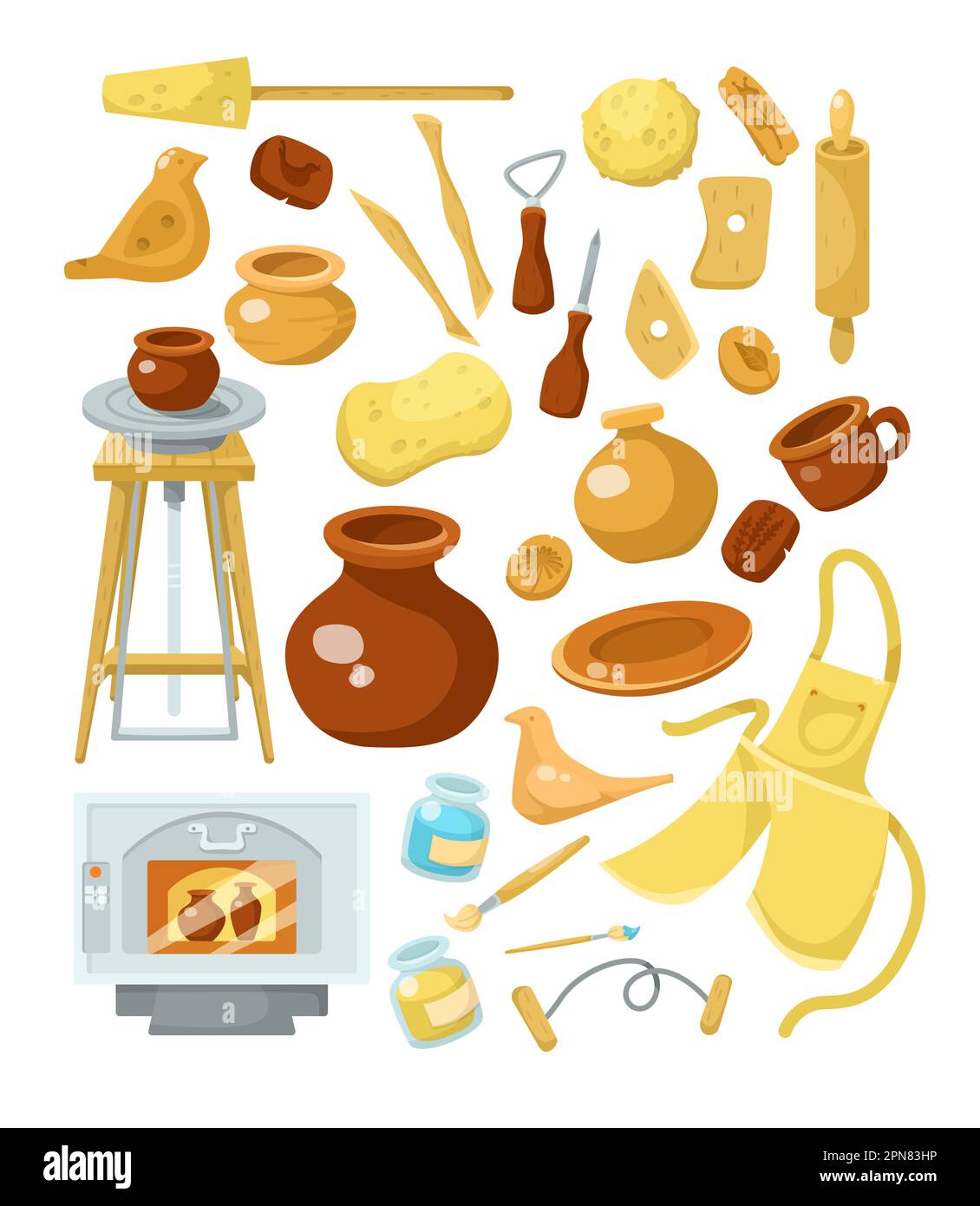 Pottery equipment and elements vector illustrations set Stock Vector