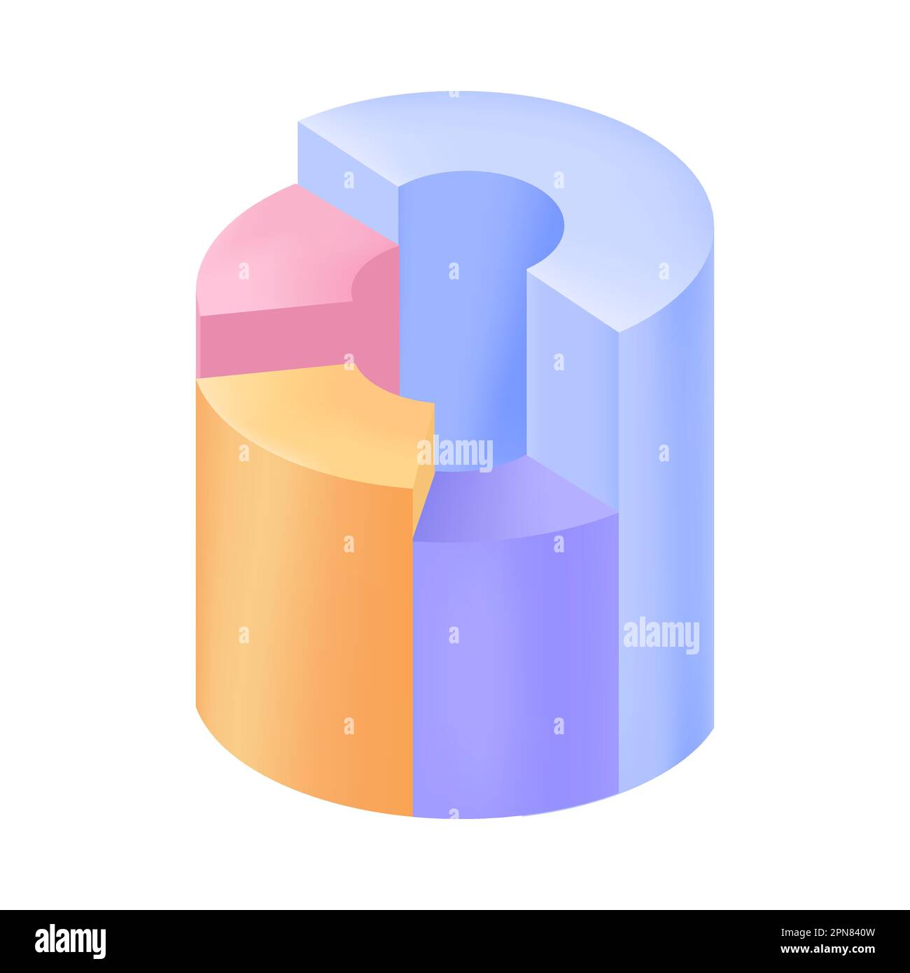 Pie chart with stages of purple, yellow, red and blue 3D icon Stock