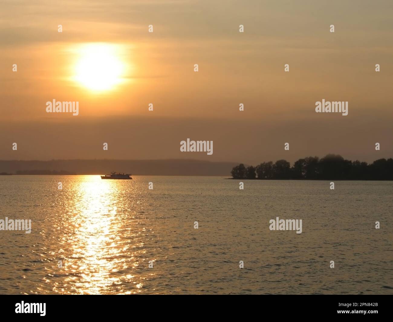 Beautiful sunset on river Volga near Kazan, Russia Stock Photo