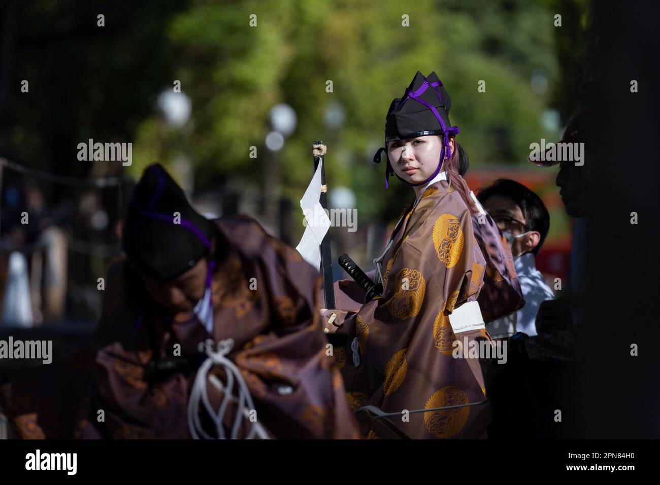 Yabusami Yabusame (Japanese horseback archery) tournament official seen before ...