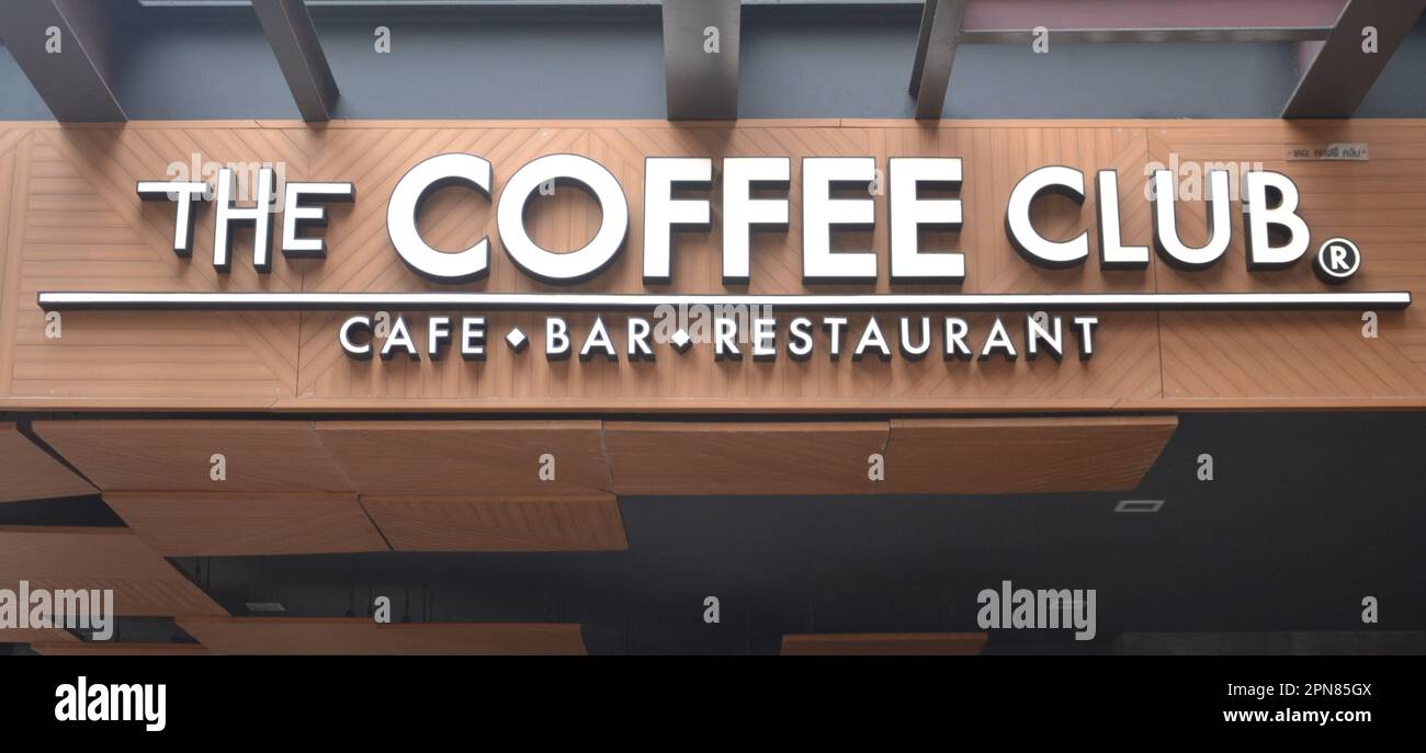 Sign: 'The Coffee Club' on a coffee shop, one of a chain, in central ...