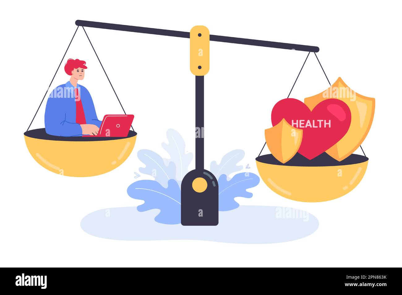 Exhausted employee and health on unbalances scale Stock Vector Image