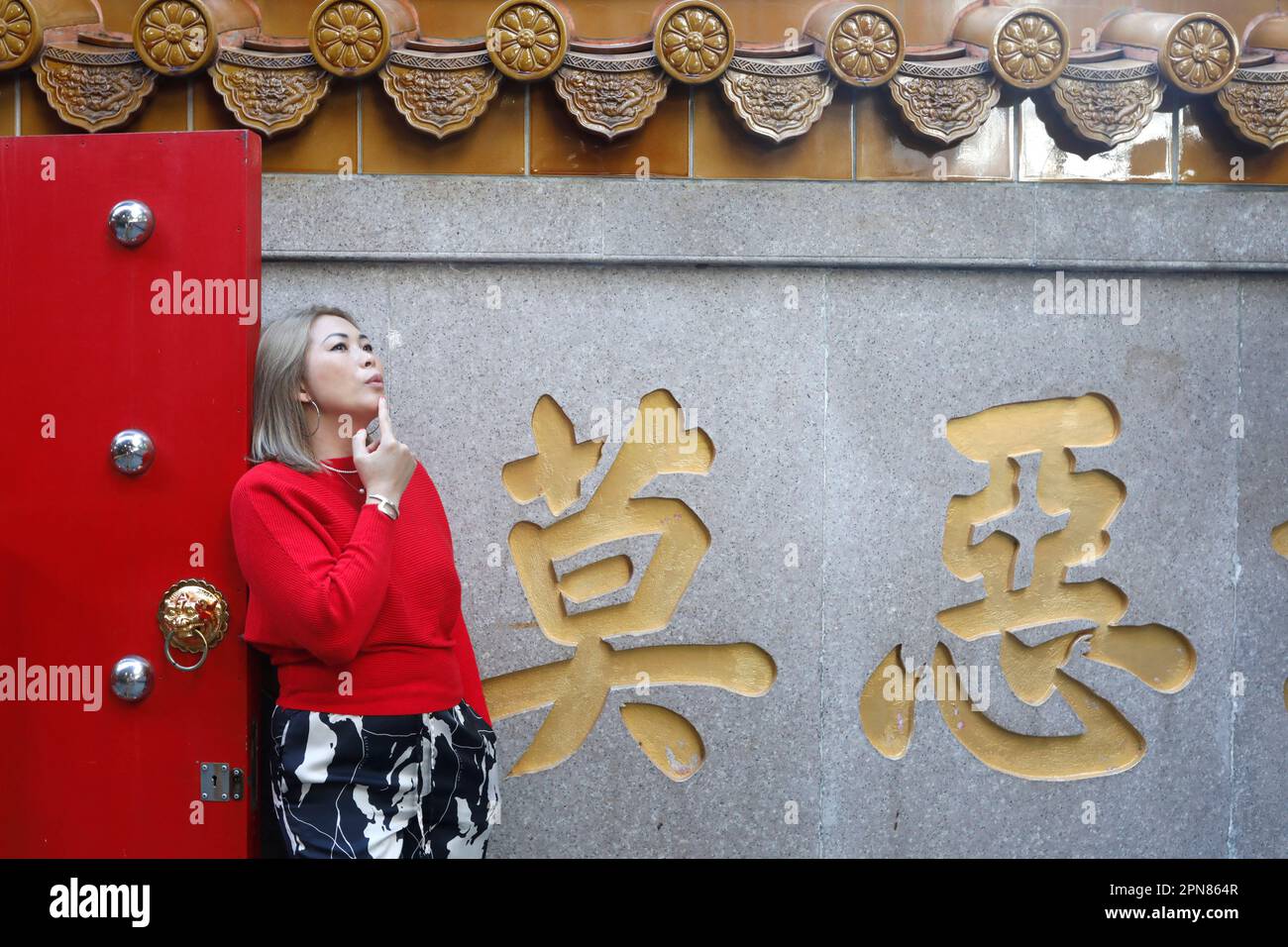 Kwan Im Thong Hood Cho Chinese Temple. wall decoration. Golden Chinese