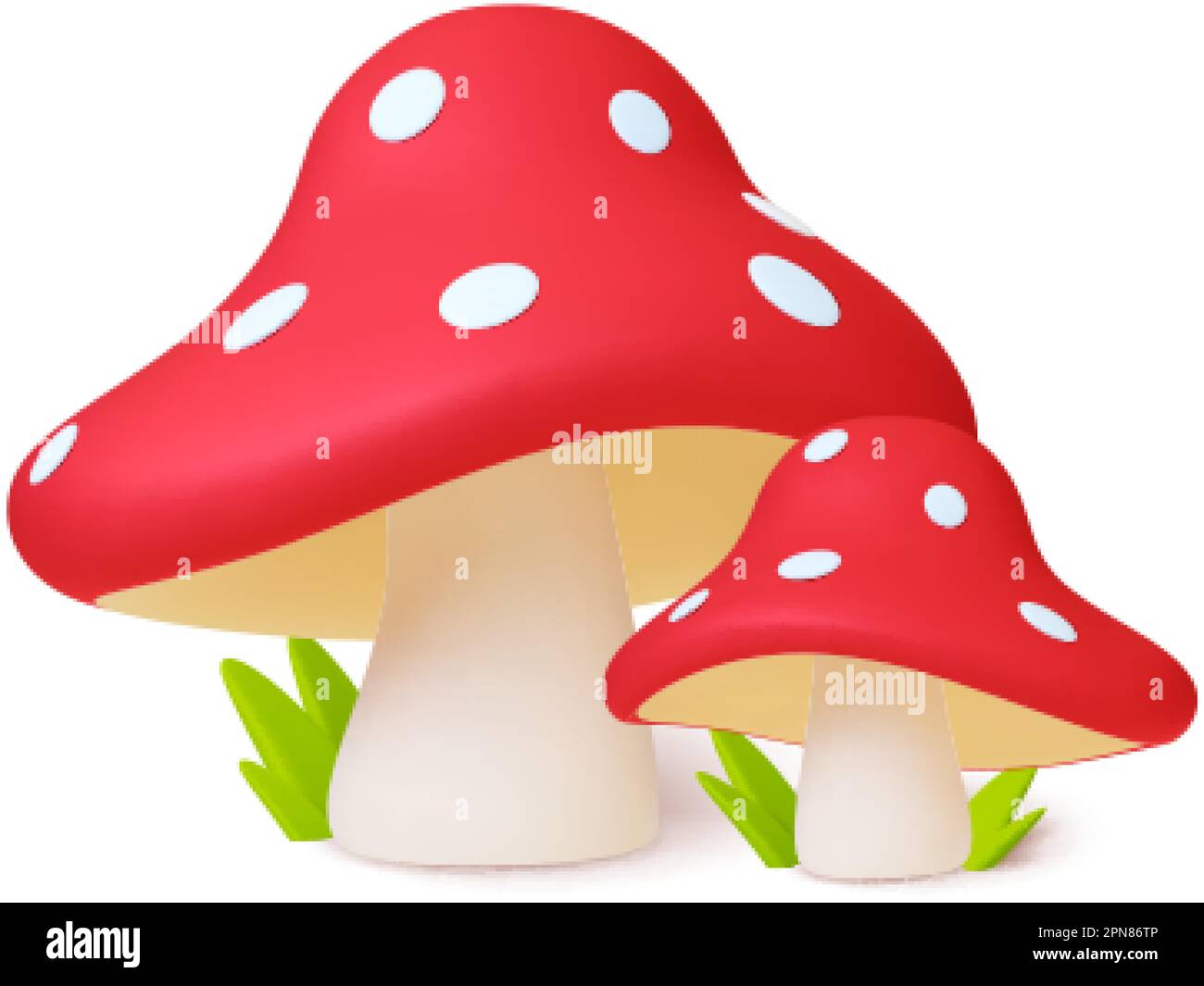Mushroom 3d composition. Amanita isolated realistic elements, autumn forest plants. Trendy render vector graphic Stock Vector