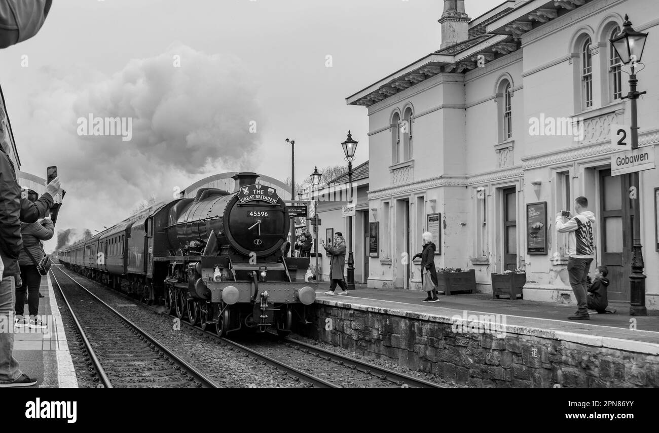 The Bahamas 45596 steam train passing Gobowen in Shropshire. Stock Photo