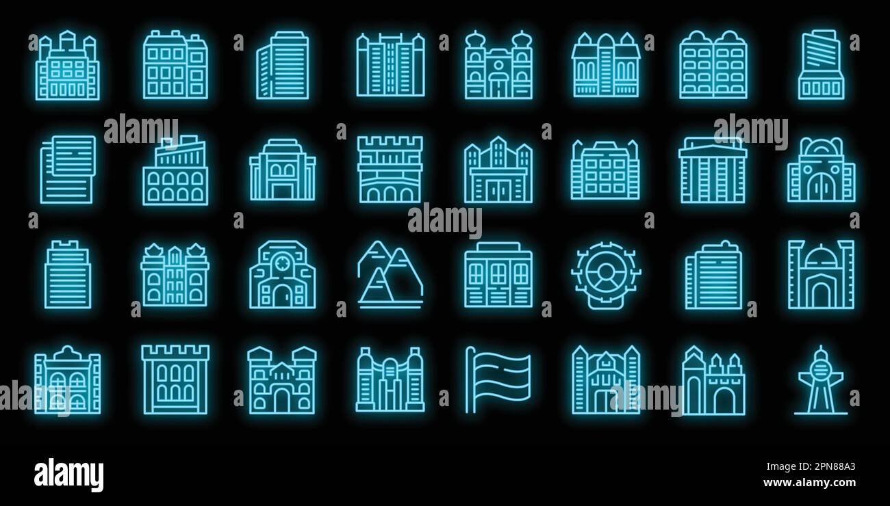 Vienna icons set outline vector. Opera house. Austria city neon color