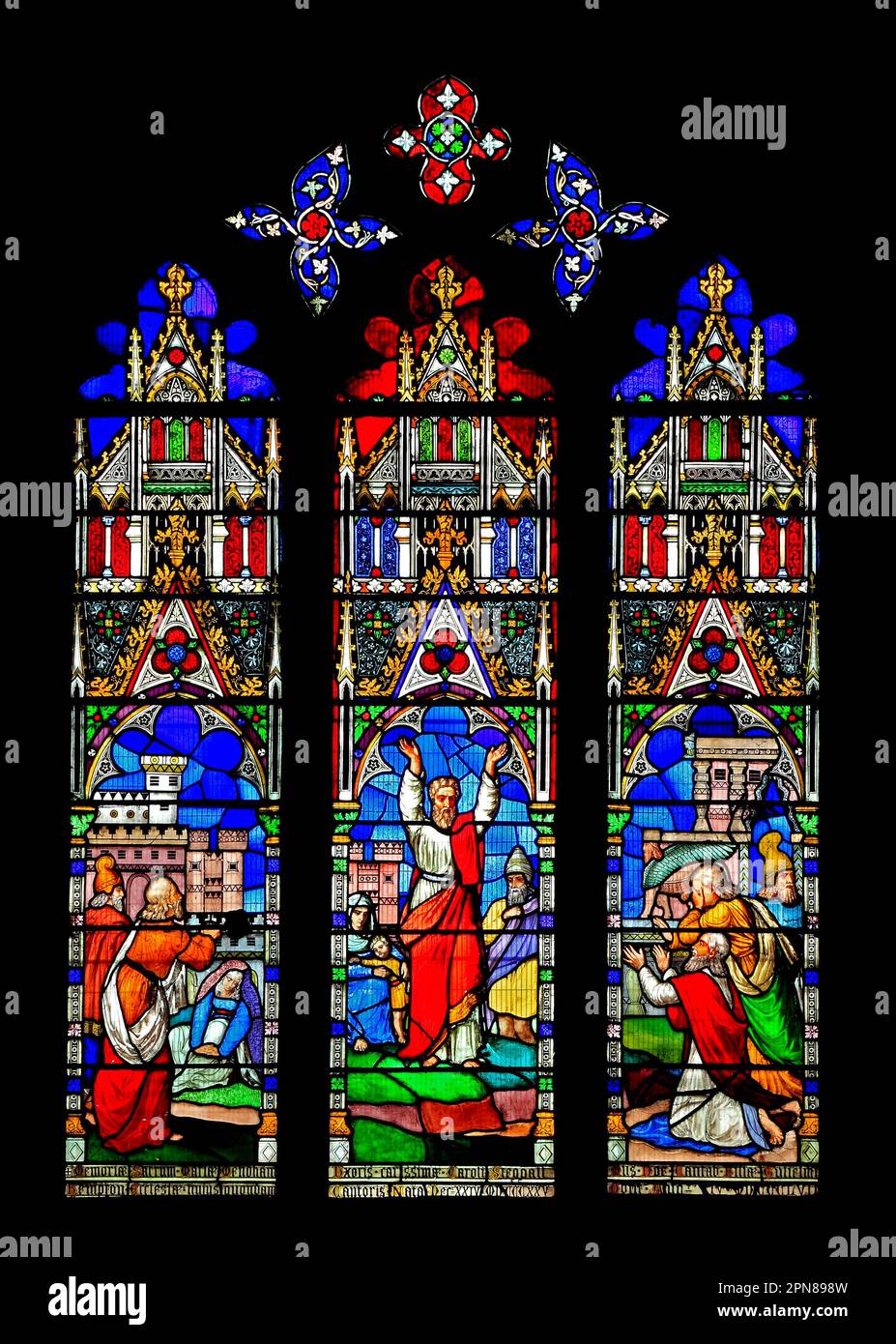 Stained glass window, Jonah preaching to the people of Nineveh, by Hedgeland, Stained
