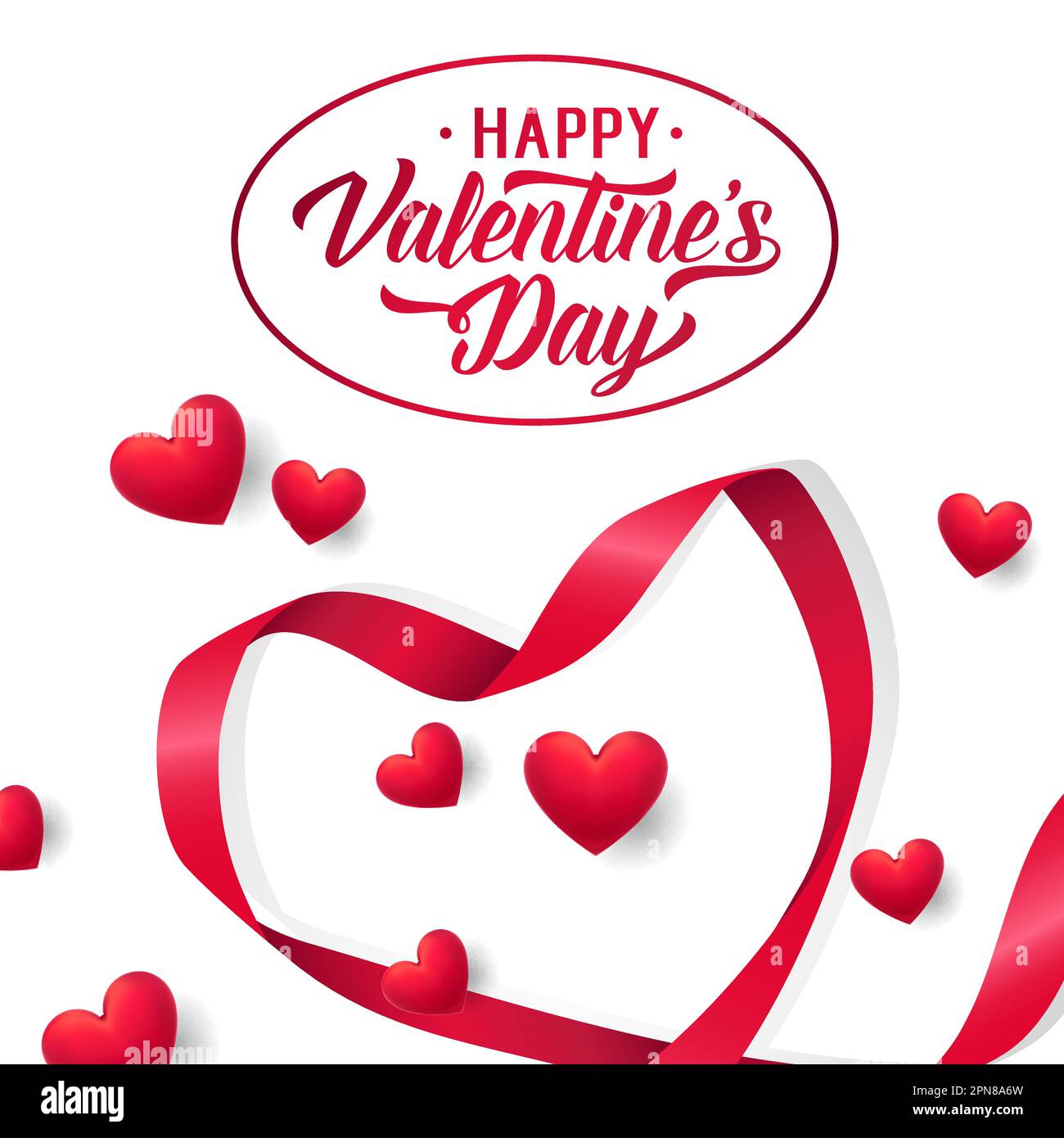 Happy Valentines Day lettering with red ribbon heart Stock Vector Image ...