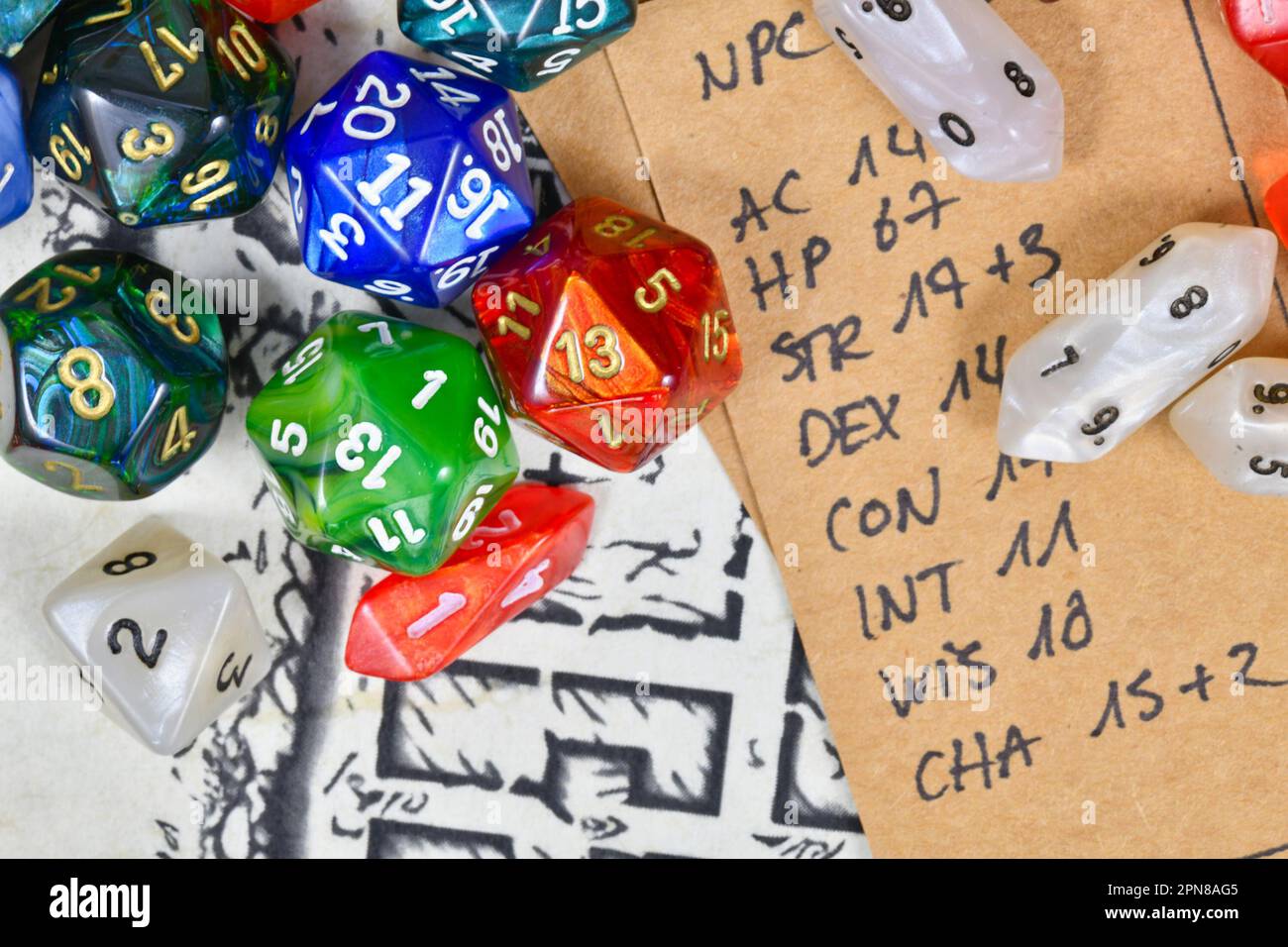 Colorful tabletop role playing RPG game dices Stock Photo