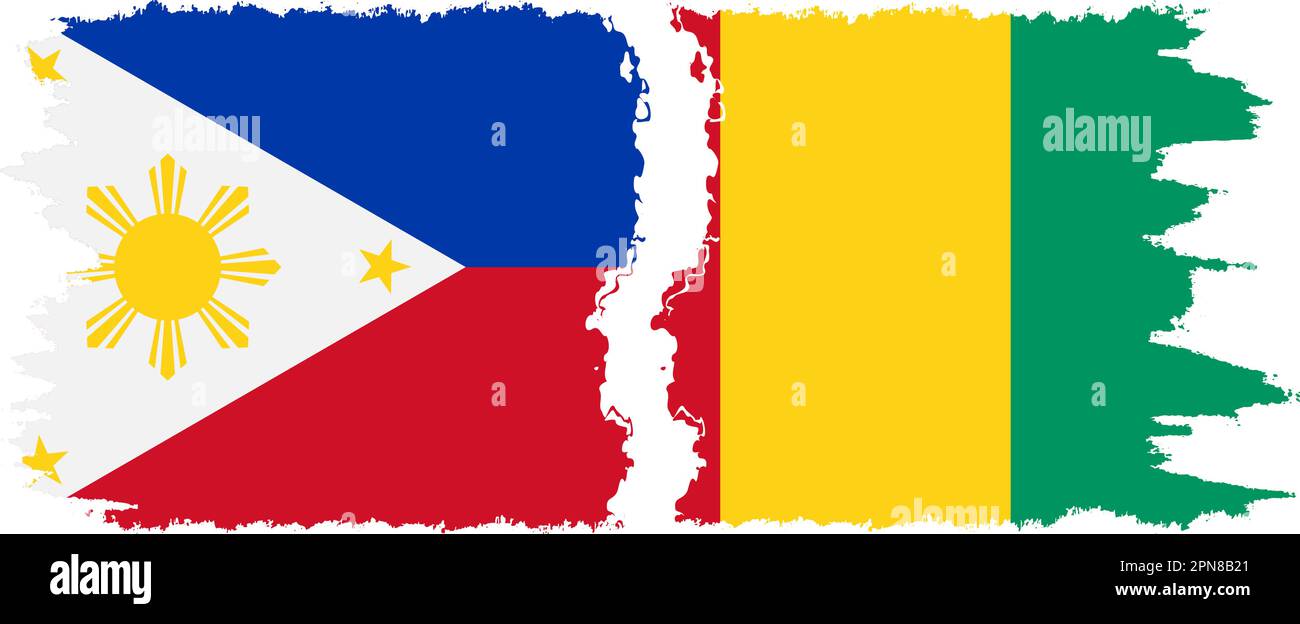 Guinea and Philippines grunge flags connection, vector Stock Vector