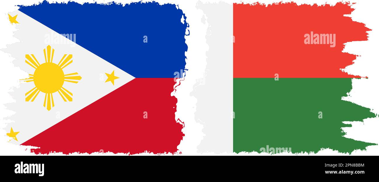 Madagascar and Philippines grunge flags connection, vector Stock Vector