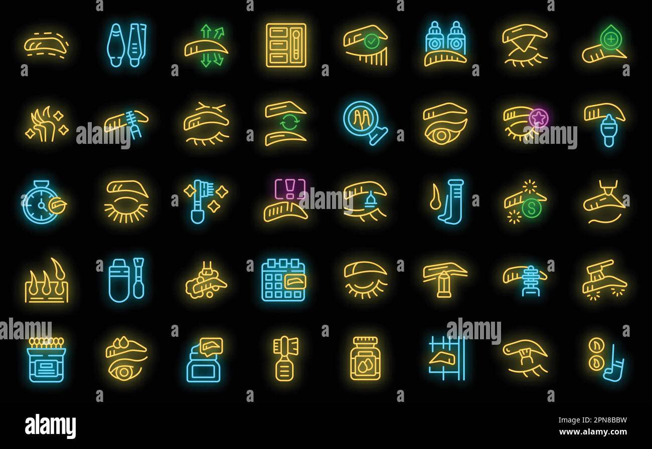 Eyebrow correction icons set outline vector. Brow brush. neon color on ...