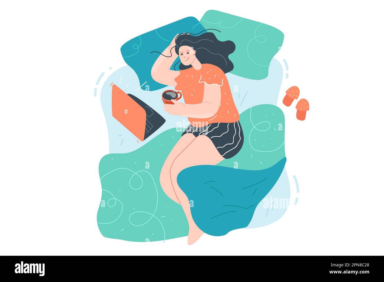 Woman lying on bed using Stock Vector Images - Alamy