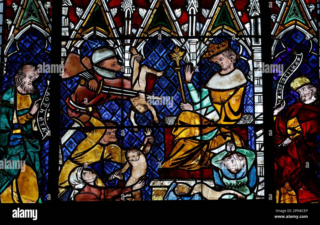 Strasbourg Cathedral.  Stained glass. The Massacre of the Innocents. 14 th century.  Strasbourg. France. Stock Photo