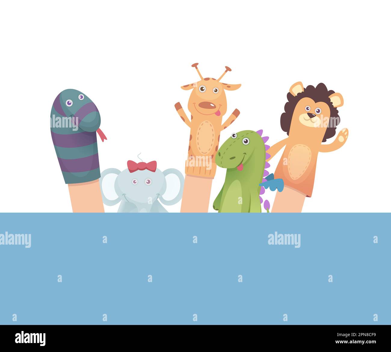 Sock puppets. funny attraction for kids cartoon animals from socks. Vector pictures of puppets Stock Vector