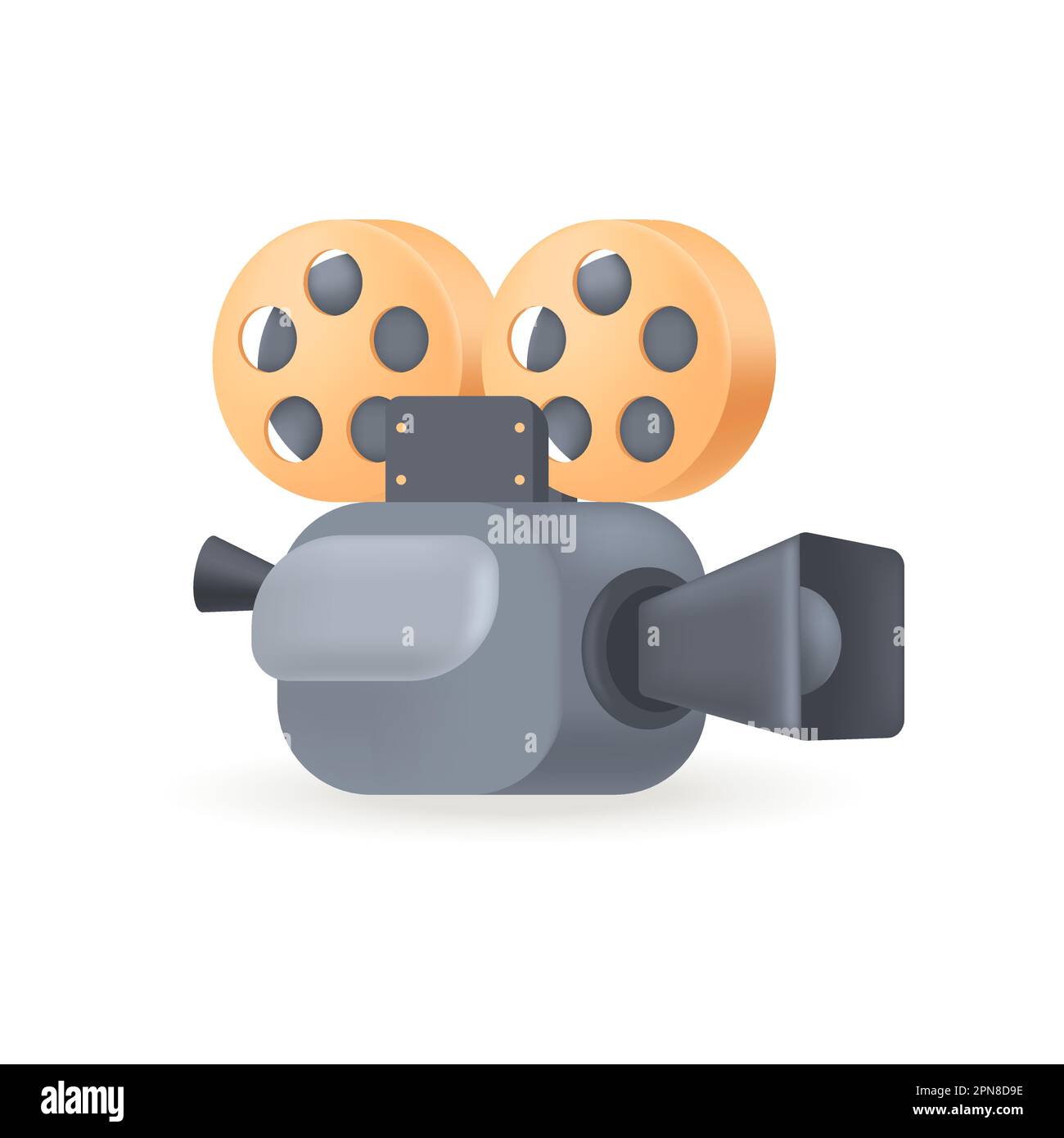 Retro black video camera with yellow film reels 3D icon Stock