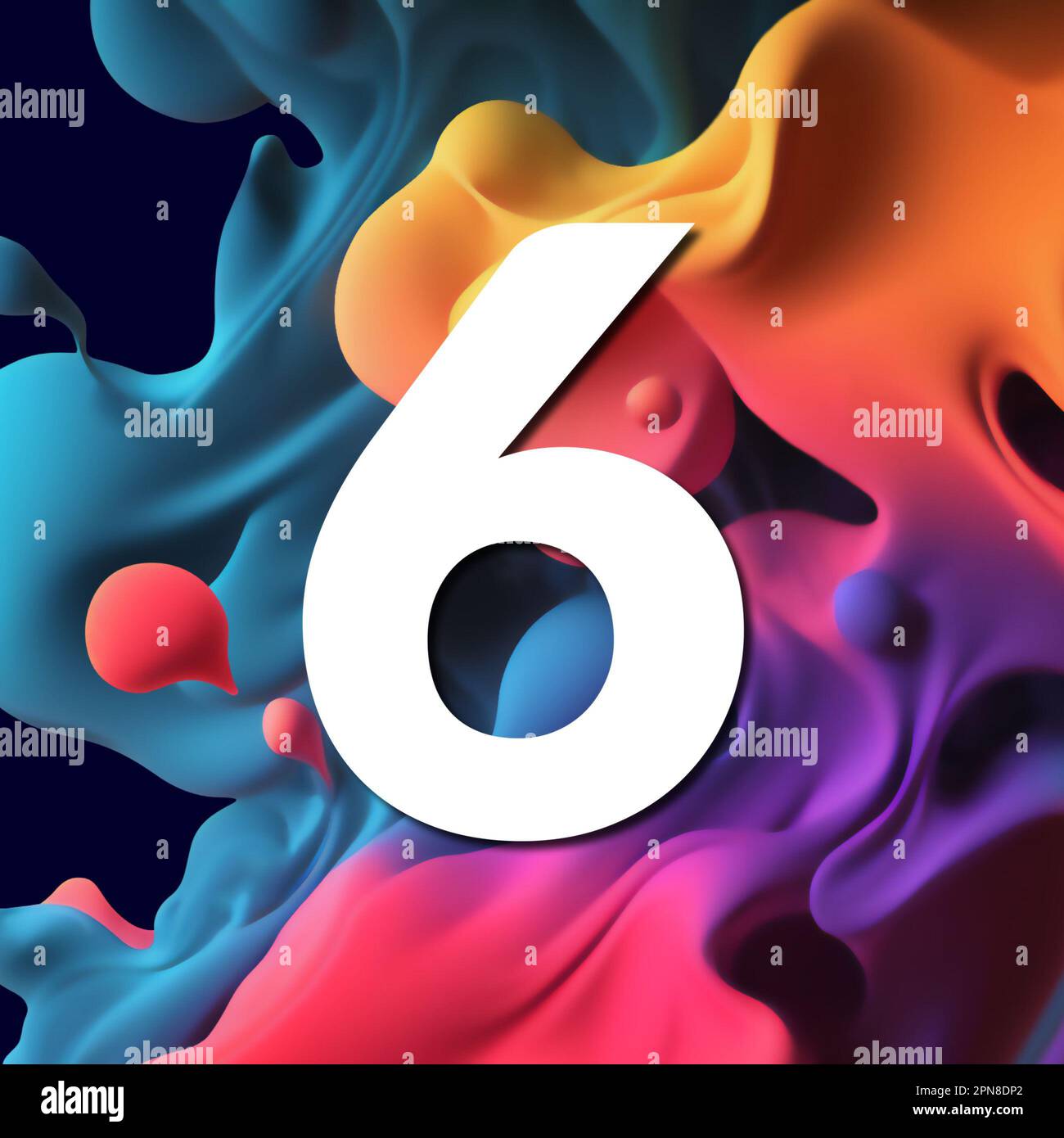 set of white numbers on multicolored splashes, 3d illustration, six Stock Photo