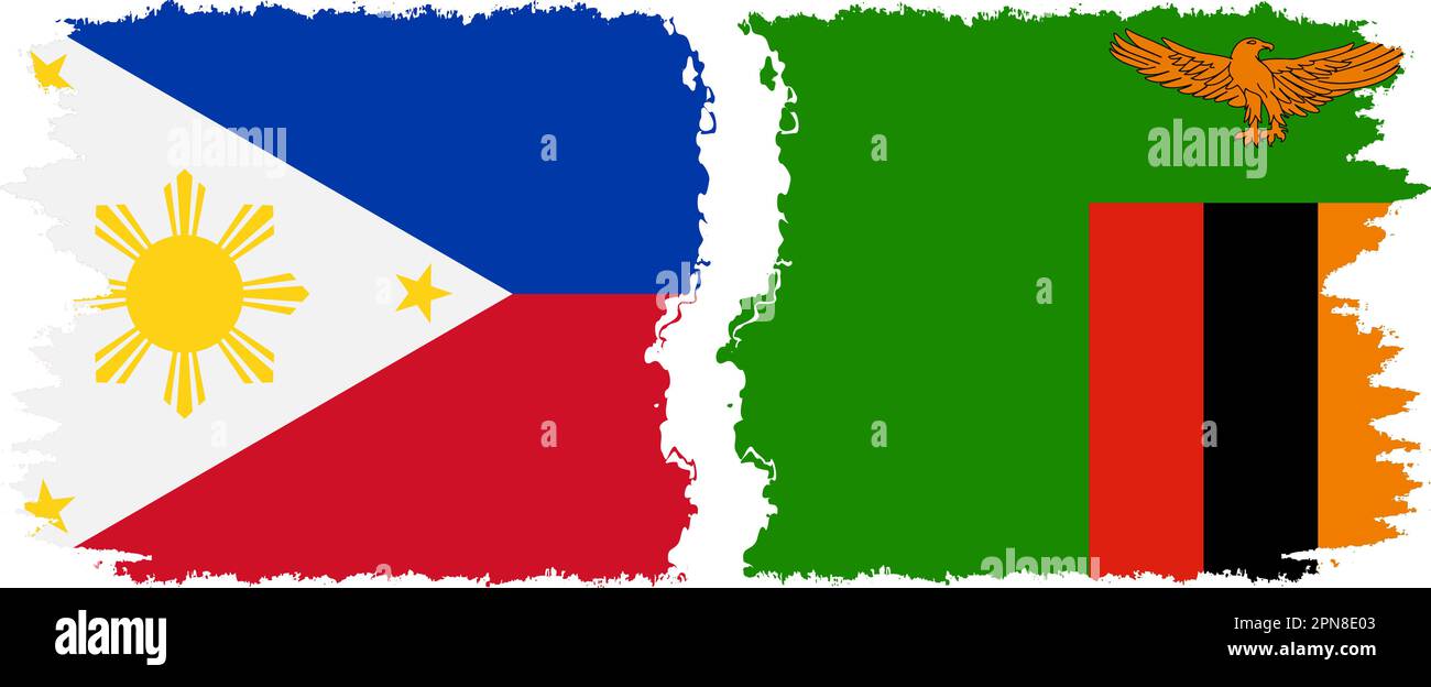 Zambia and Philippines grunge flags connection, vector Stock Vector