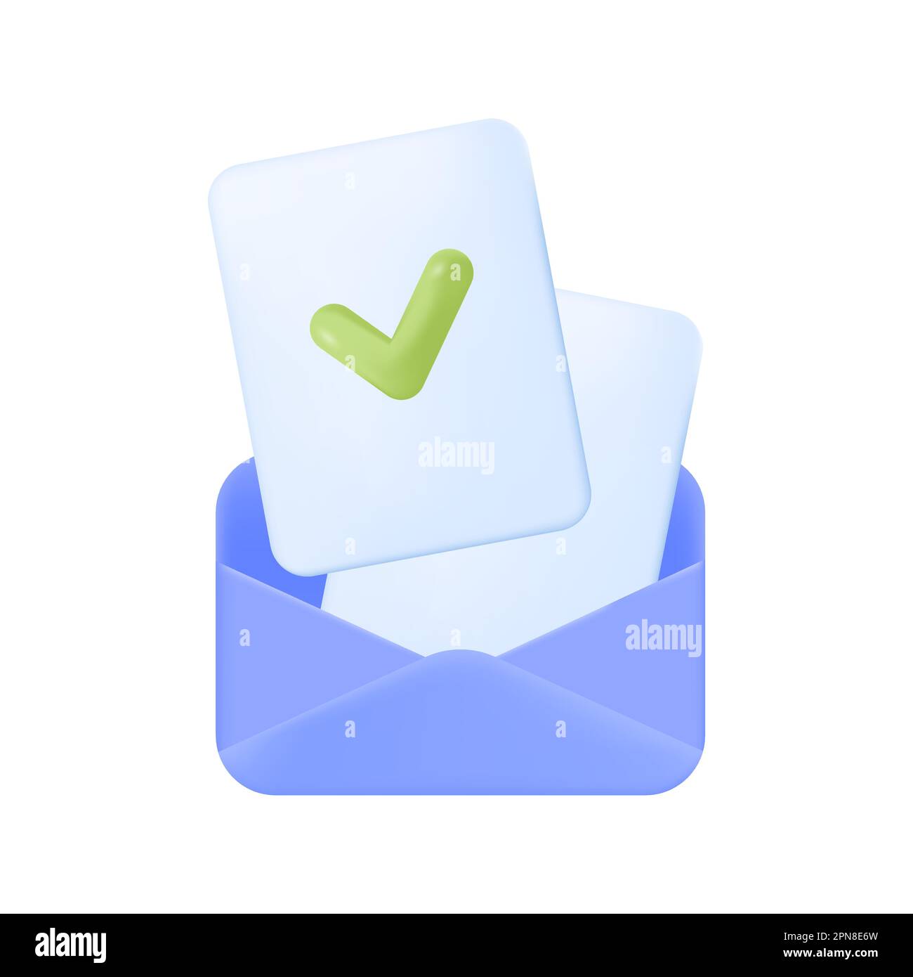 Documents with checkmarks in blue envelope 3D icon Stock Vector